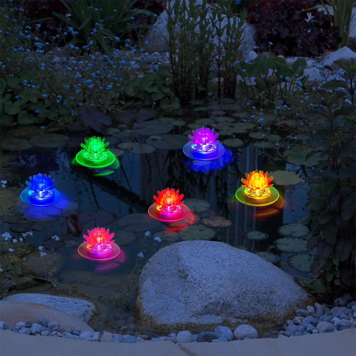 Pearlstar Solar Floating Pond Lights - Waterproof LED RGB Solar Lights for Pool, Spa, Garden, Patio | Outdoor Decor for Weddings, Parties & Christmas | 2Pcs Lotus Design | Perfect for Nighttime Ambiance & Holiday Celebrations