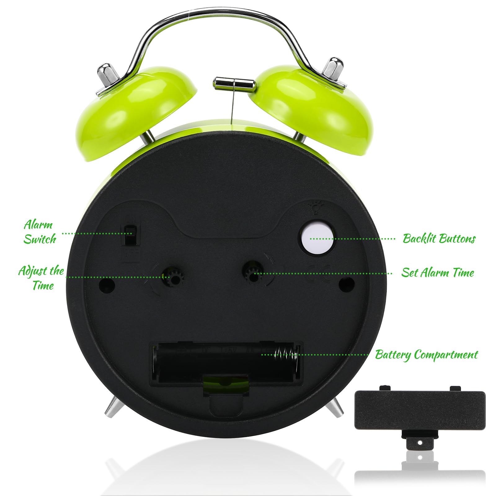 Gowkeey Silent Alarm Clock with Night Light & Luminous Hands - Non-Ticking Quartz Analog Bedside Clock, Double Bell Design (Green) | Perfect for Light Sleepers, Bedrooms, and Home Decor