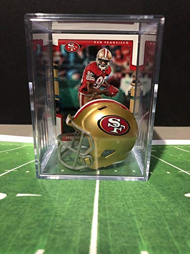 San Francisco 49ers NFL Helmet Shadowbox Display with Jerry Rice Autographed Card - Perfect for Football Fans, Man Cave Decor, and Sports Memorabilia Collectors