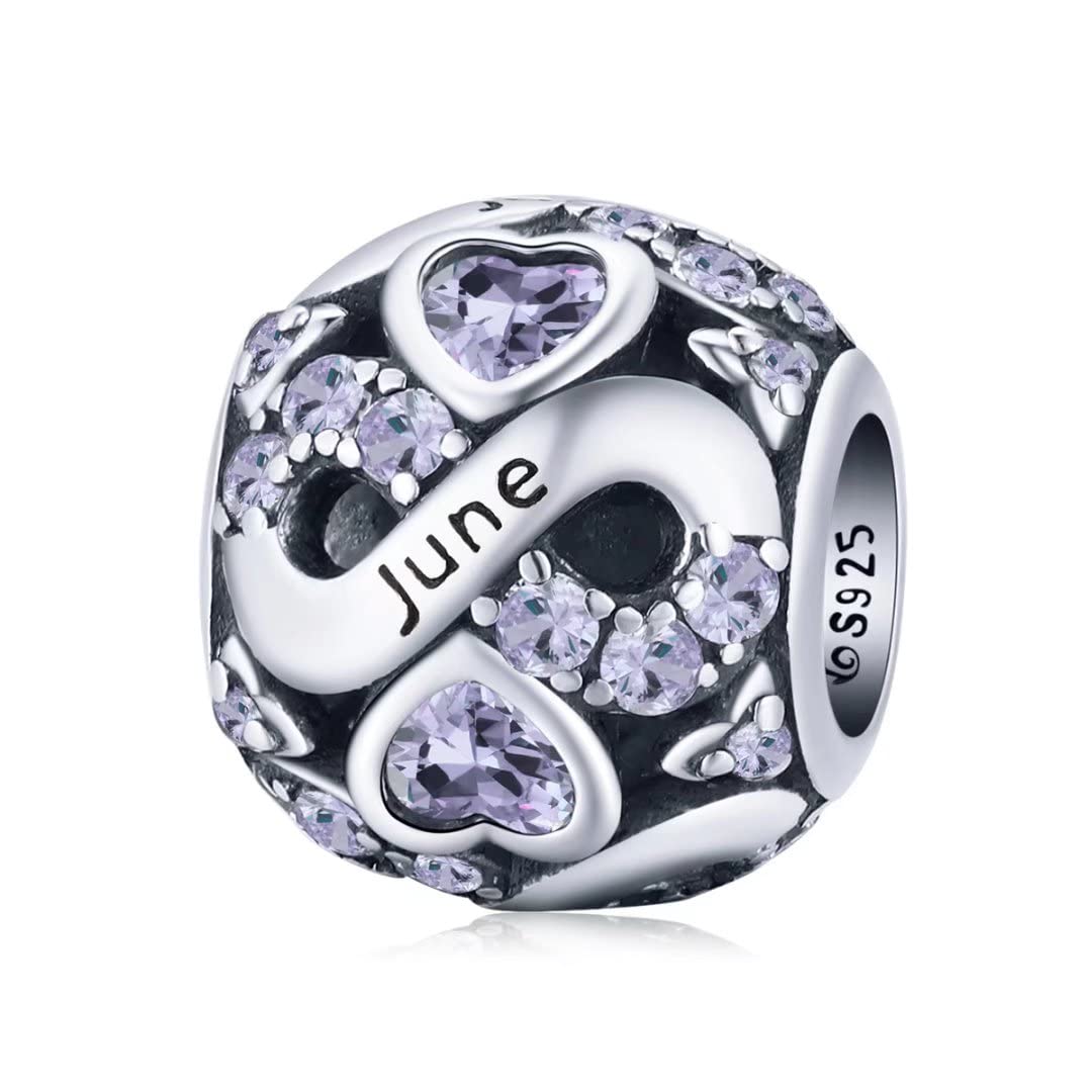 Qings Birthstone Infinity Charms - Sterling Silver 925 Openwork Heart Bracelet Charms for Women, Wife & Girls | Perfect Jewelry Gift for Anniversary, Birthday & Valentine's Day