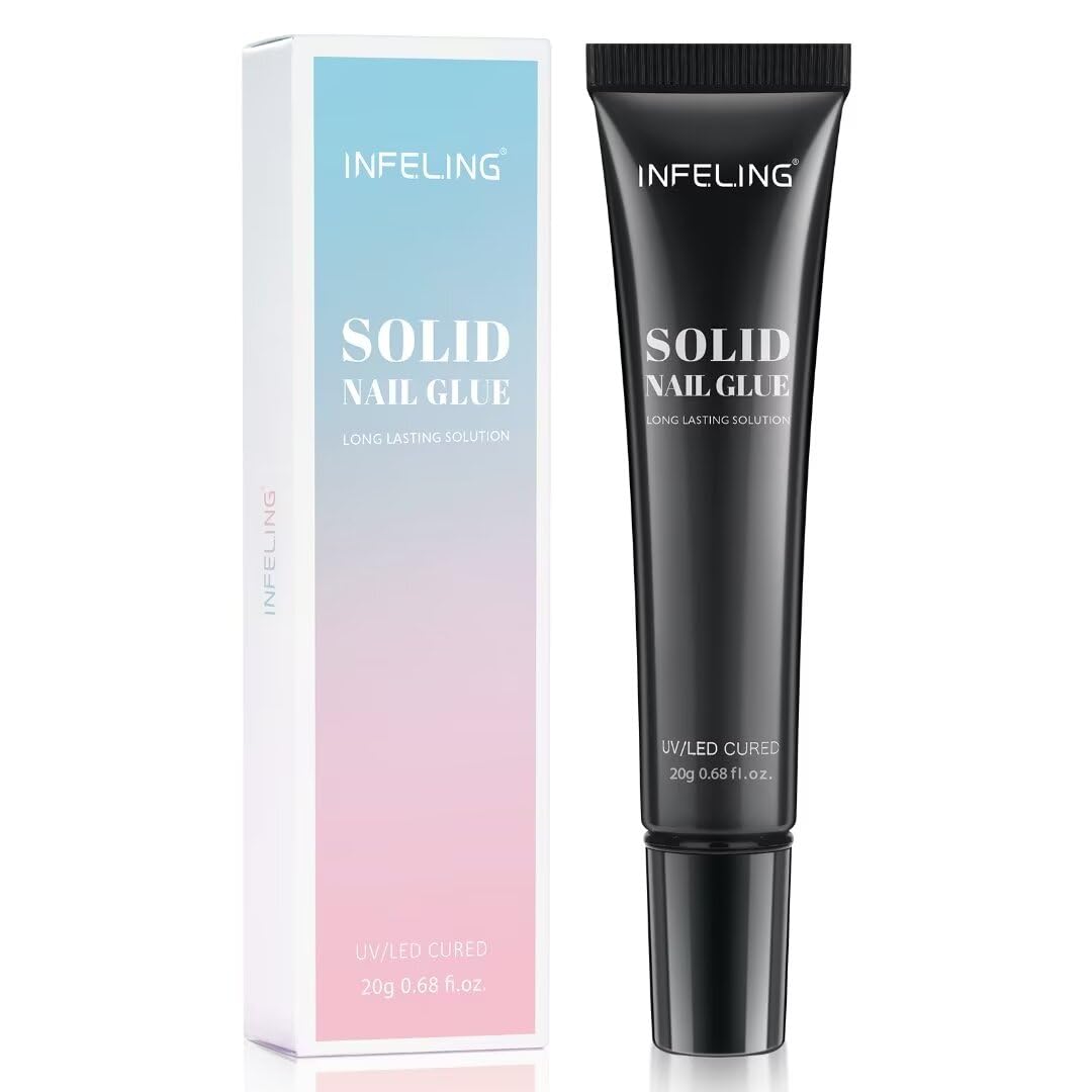 INFELING Professional Solid Gel Nail Glue - Long Lasting Super Strong Nail Adhesive for Press on Nails & Nail Tips Extensions (UV/LED Curing Required) - Perfect for Salon, Home Manicures & Nail Art Designs