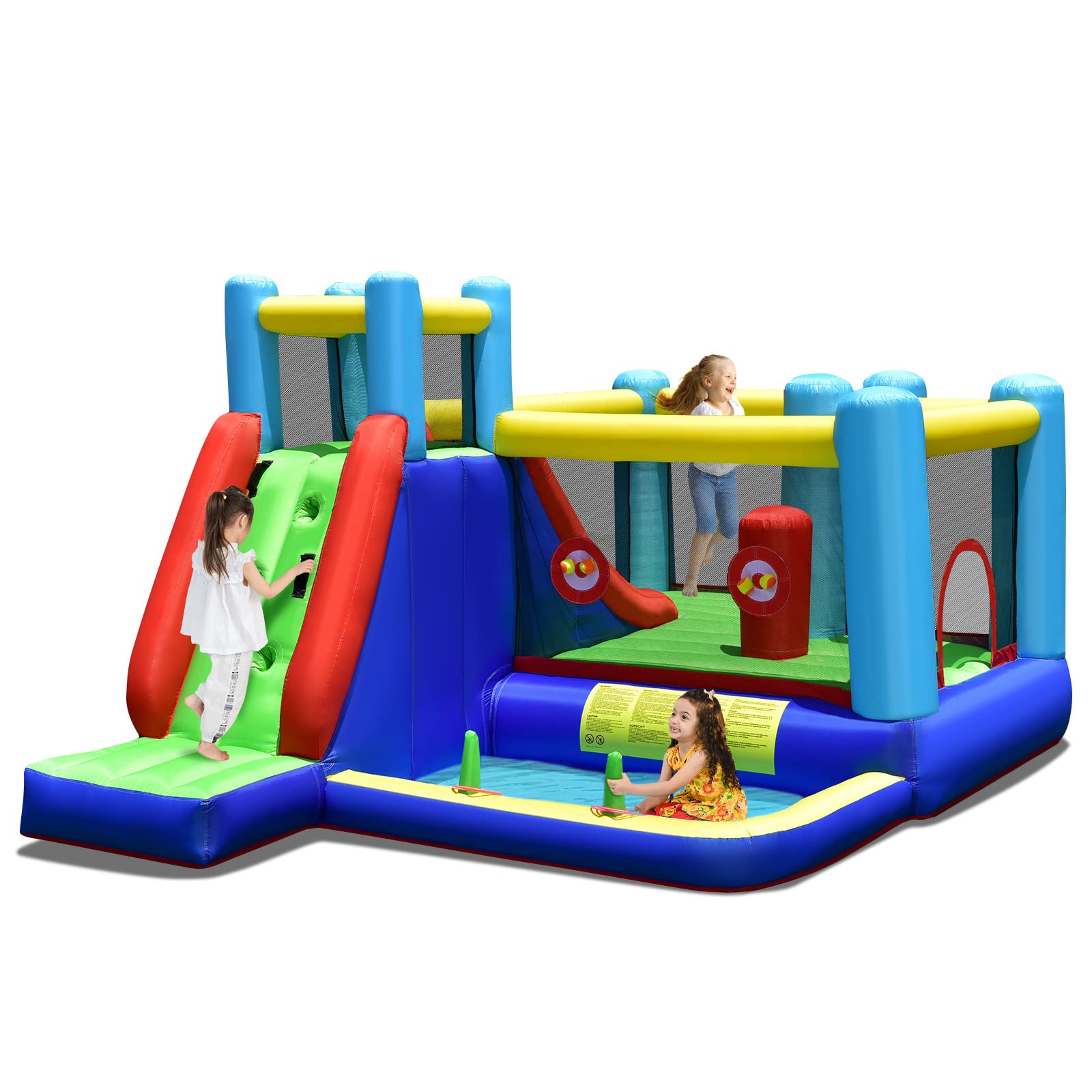 **HONEY JOY 7-in-1 Inflatable Water Slide & Bounce House for Kids - Outdoor Water Park with Climbing Wall, Target Ball & Ring Game - Perfect for Backyard, Birthday Parties & Summer Fun (Blower Not Included)**