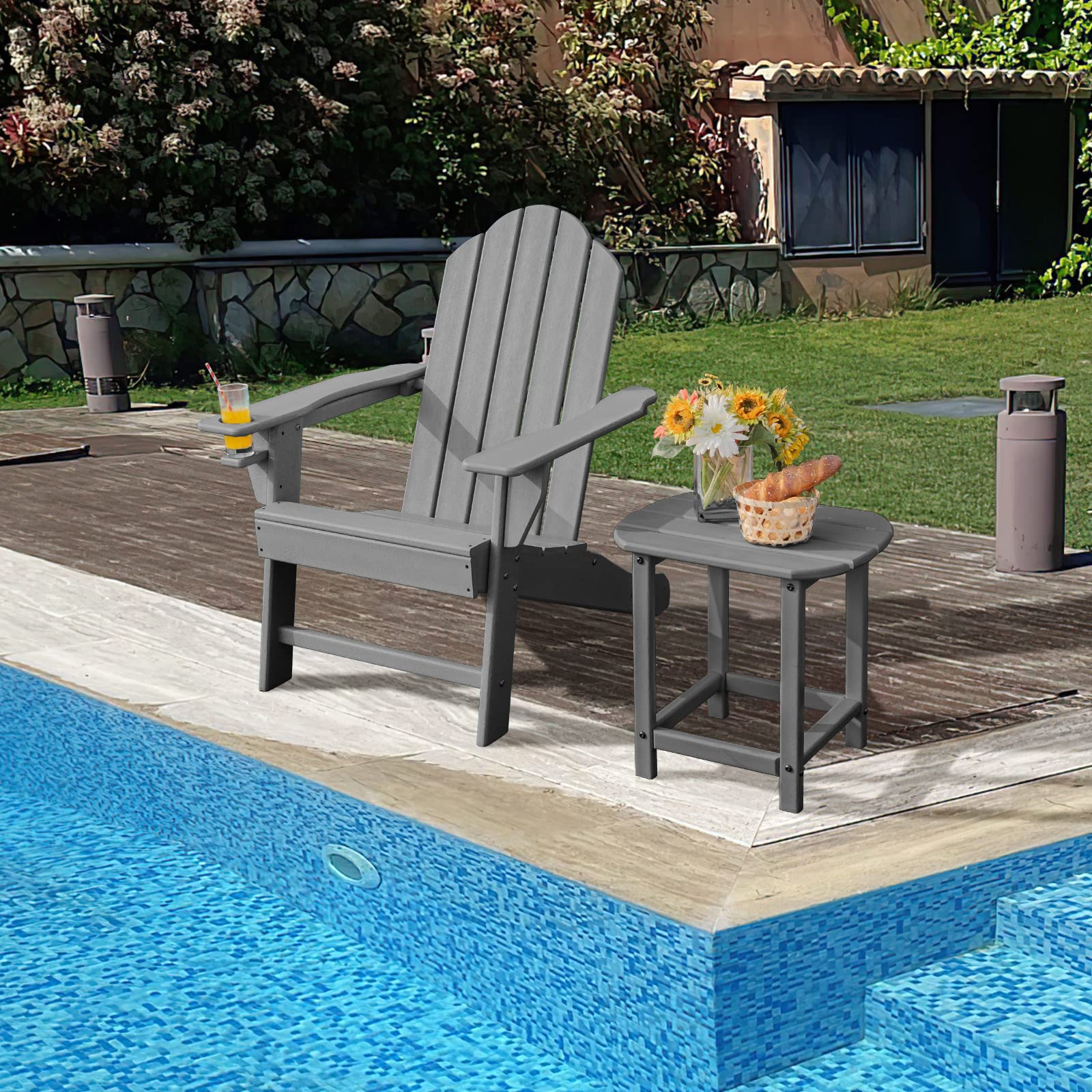 **Giantex Adirondack Chair - Weather-Resistant HDPE Outdoor Patio Chair for Campfire, Deck, Garden, Yard, Porch & Lawn Seating - Durable Composite Furniture (Grey) - Perfect for Relaxing by the Fire or Enjoying Your Backyard**