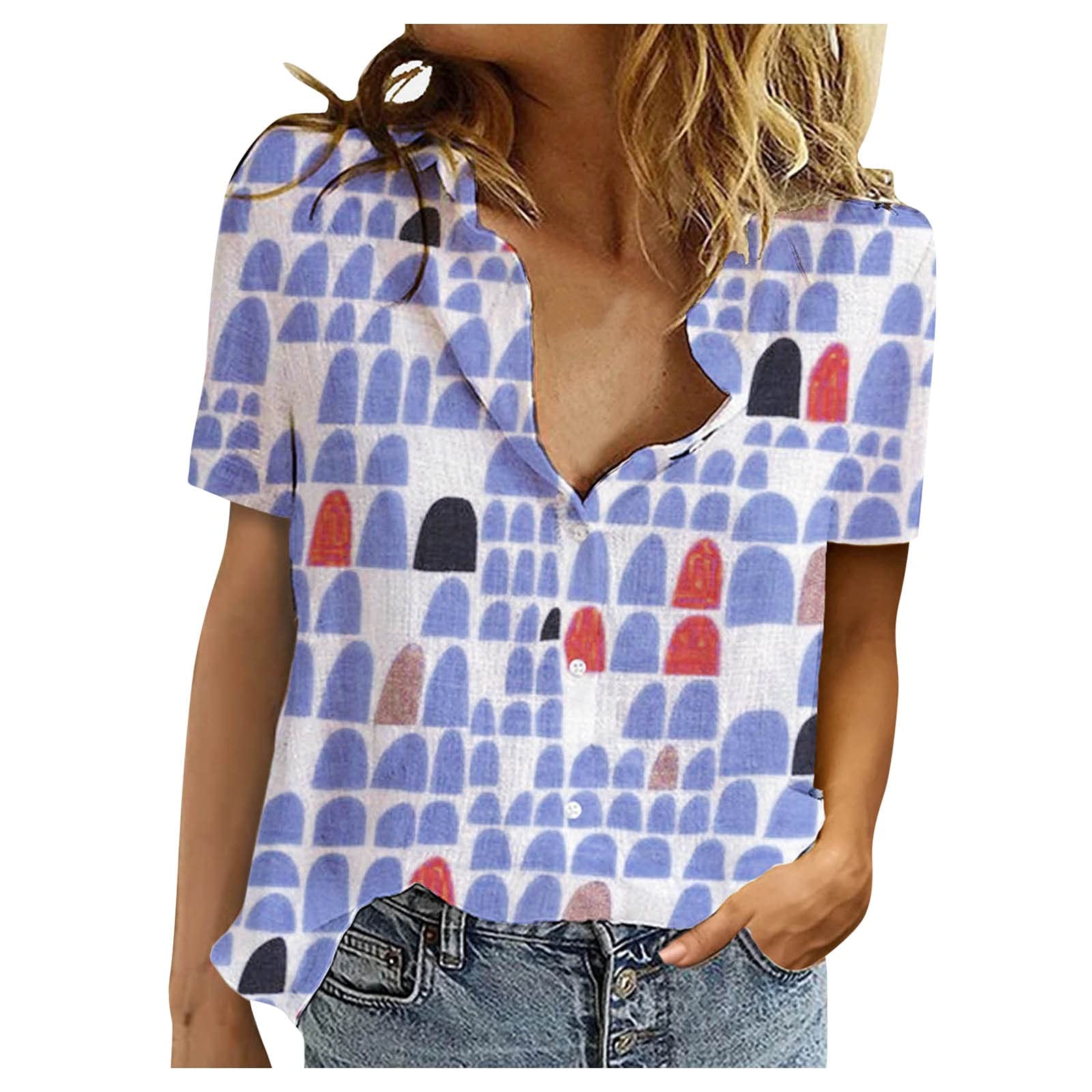 Plus Size Women's Casual V-Neck Button Down Shirt - Long & Short Sleeve Polyester Blouse Tunic Tops for Work, Office & Everyday Wear