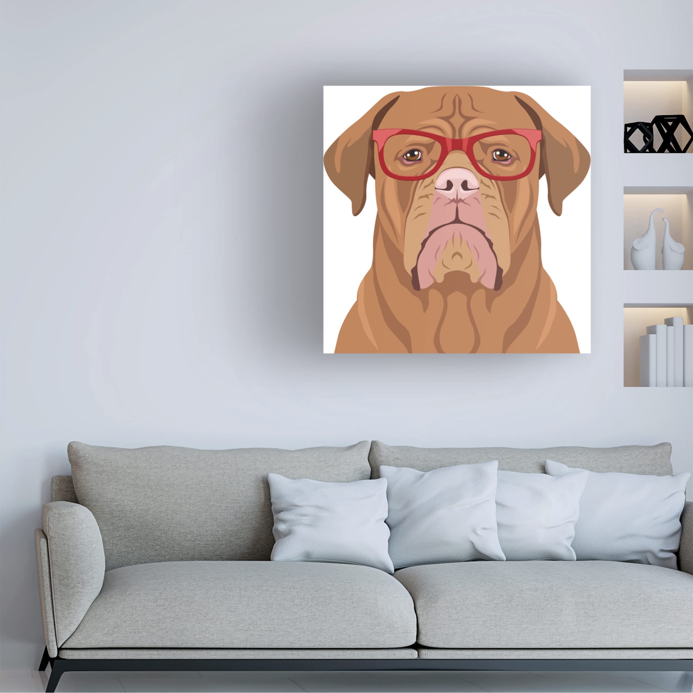 Trademark Fine Art 'Dogue De Bordeaux Wearing Hipster Glasses' Canvas Wall Art Print - Modern Pet Portrait for Living Room, Bedroom & Office Decor