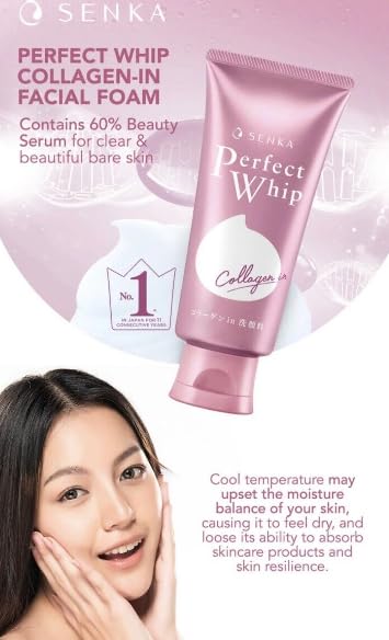 EMBEAUTY SENKA Collagen Facial Wash - Perfect Whip Foam Cleanser 120g for Deep Cleansing & Hydration - Ideal for Daily Skincare Routine & Makeup Removal