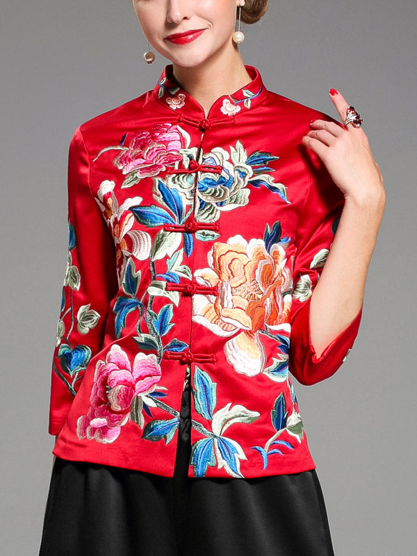 Elegant Embroidered Qipao Cheongsam Top Women's Jacket - Traditional Chinese Style Blouse for Special Occasions & Cultural Events