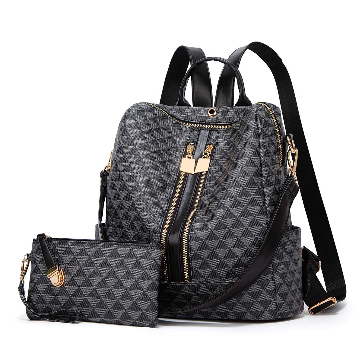 Stylish Women's PU Leather Backpack Purse - Convertible Travel Satchel Handbag with Detachable Wallet (2-Piece Set) - Perfect for Work, Travel & Everyday Use