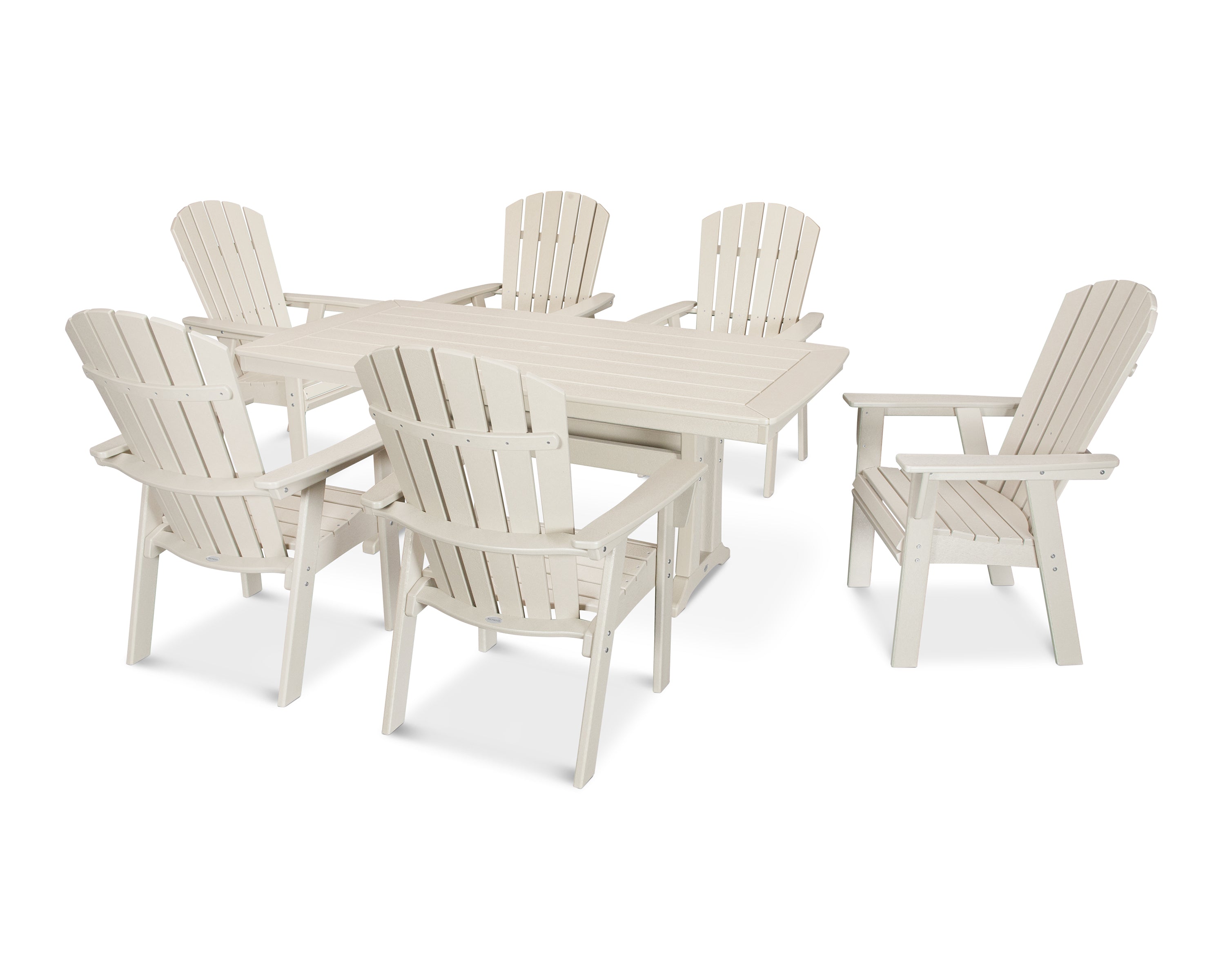 POLYWOOD Nautical Curveback Adirondack 7-Piece Outdoor Dining Set with Trestle Legs - Perfect for Patio, Poolside, and Beachfront Entertaining
