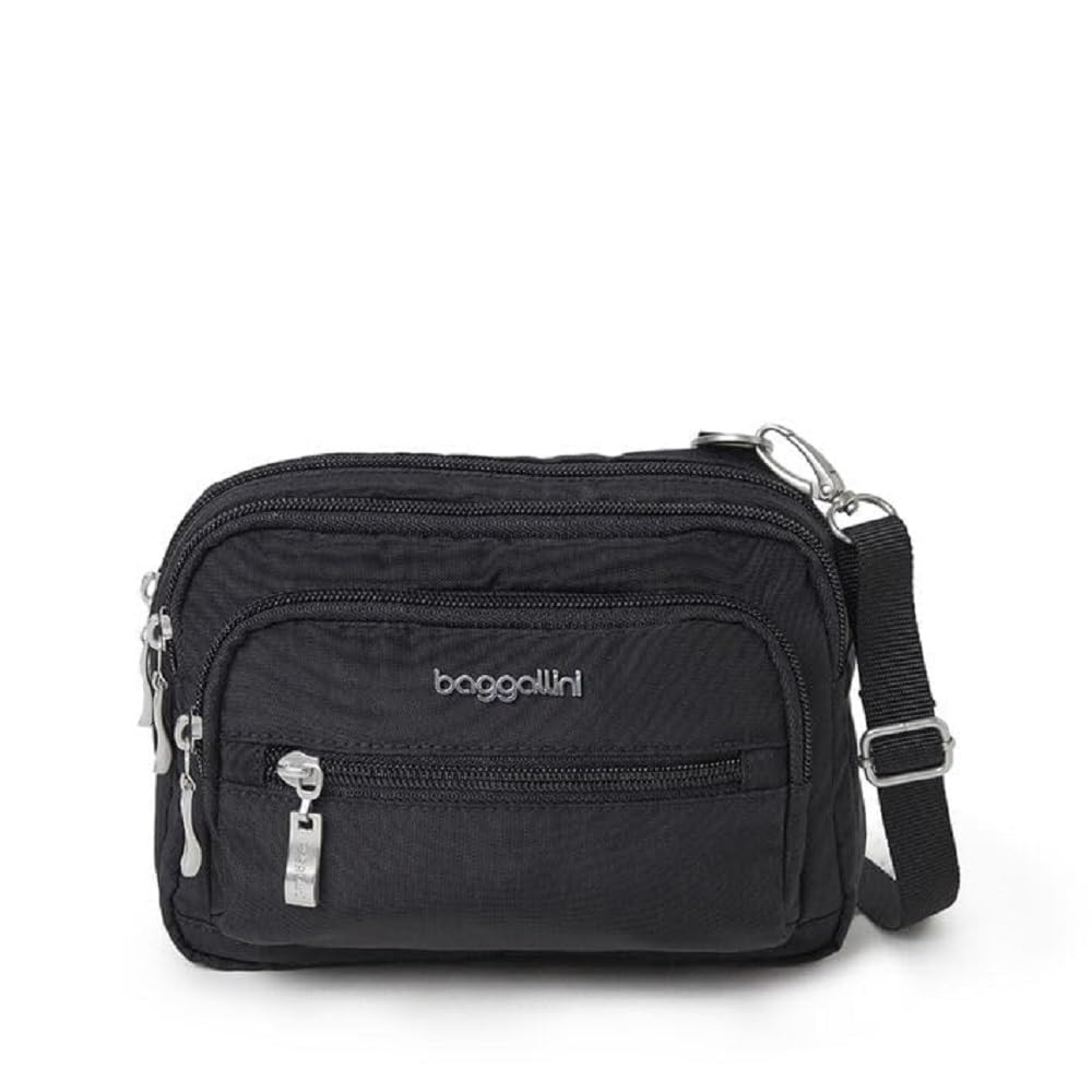 Baggallini Women's Triple Zip Small Crossbody Bag - 8x6 Inch Convertible Fanny Pack Belt Bag - Lightweight Water-Resistant Travel Purse for Everyday Use, Gym, Hiking & Shopping