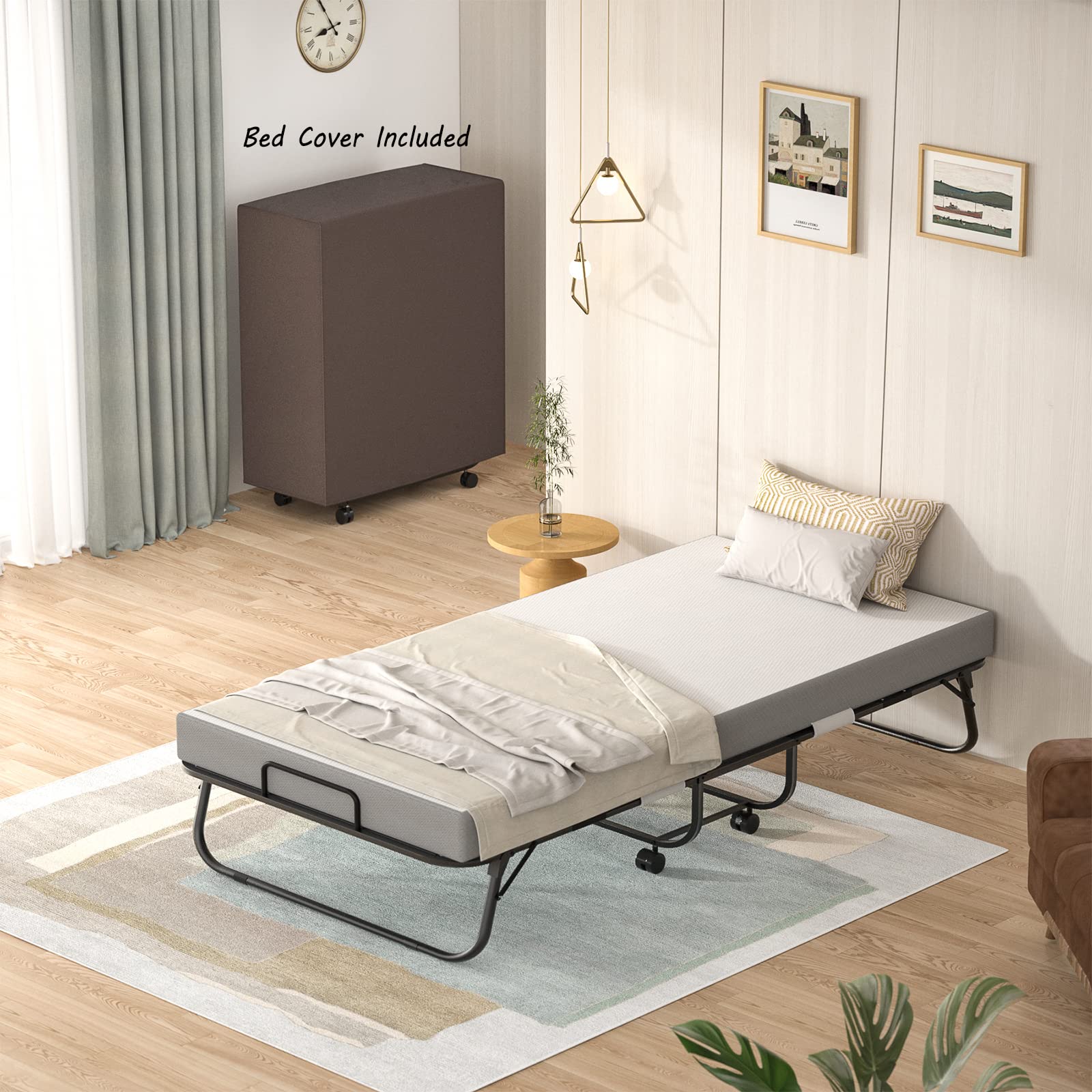 Homieasy Folding Bed with Memory Foam Mattress - Portable Rollaway Guest Bed for Adults, 75
