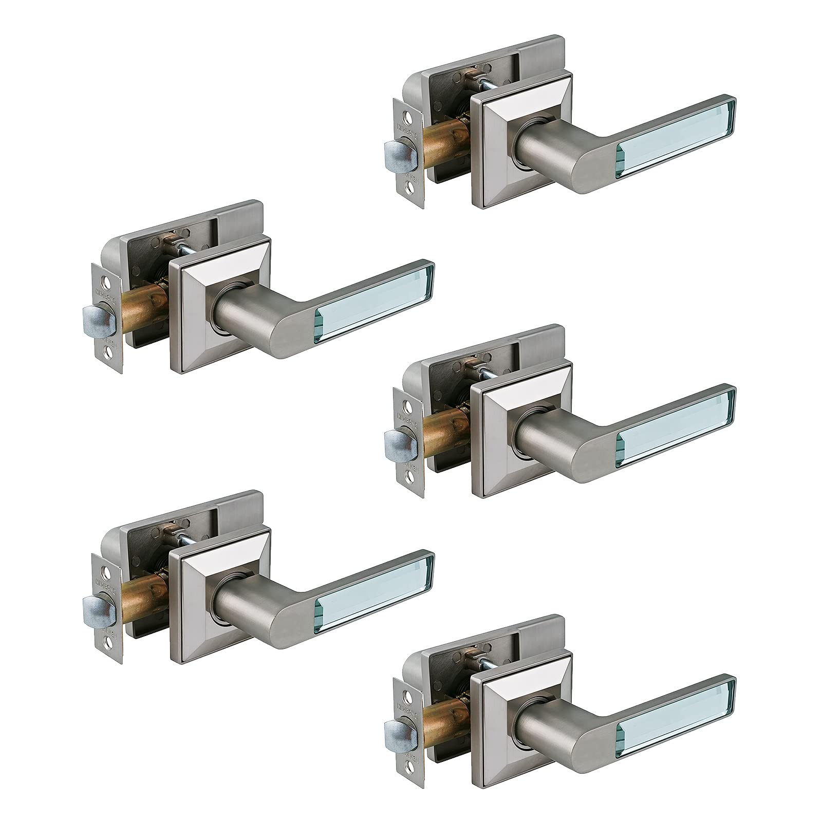 Heavy Duty Hall & Closet Door Lock with Glass Crystal Handle - Brushed Nickel Finish for Interior Passage Doors | Secure Bedroom, Bathroom & Kids Room Safety