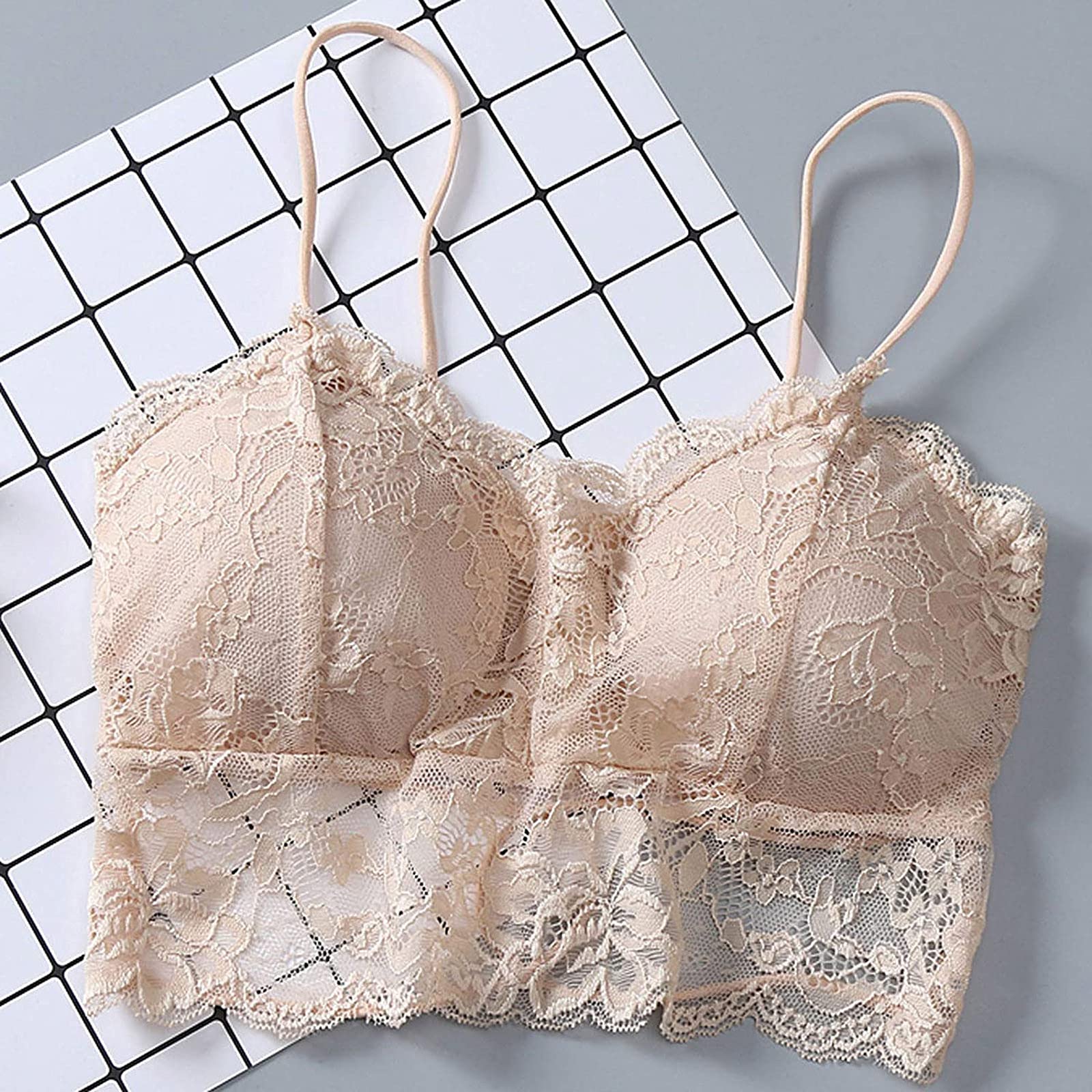 3-Piece Women's Sexy Lace Crisscross Bandeau Vest with Chest Pad - Sports Underwear & Nightwear for Sleep, Lounge & Intimate Moments - Beige
