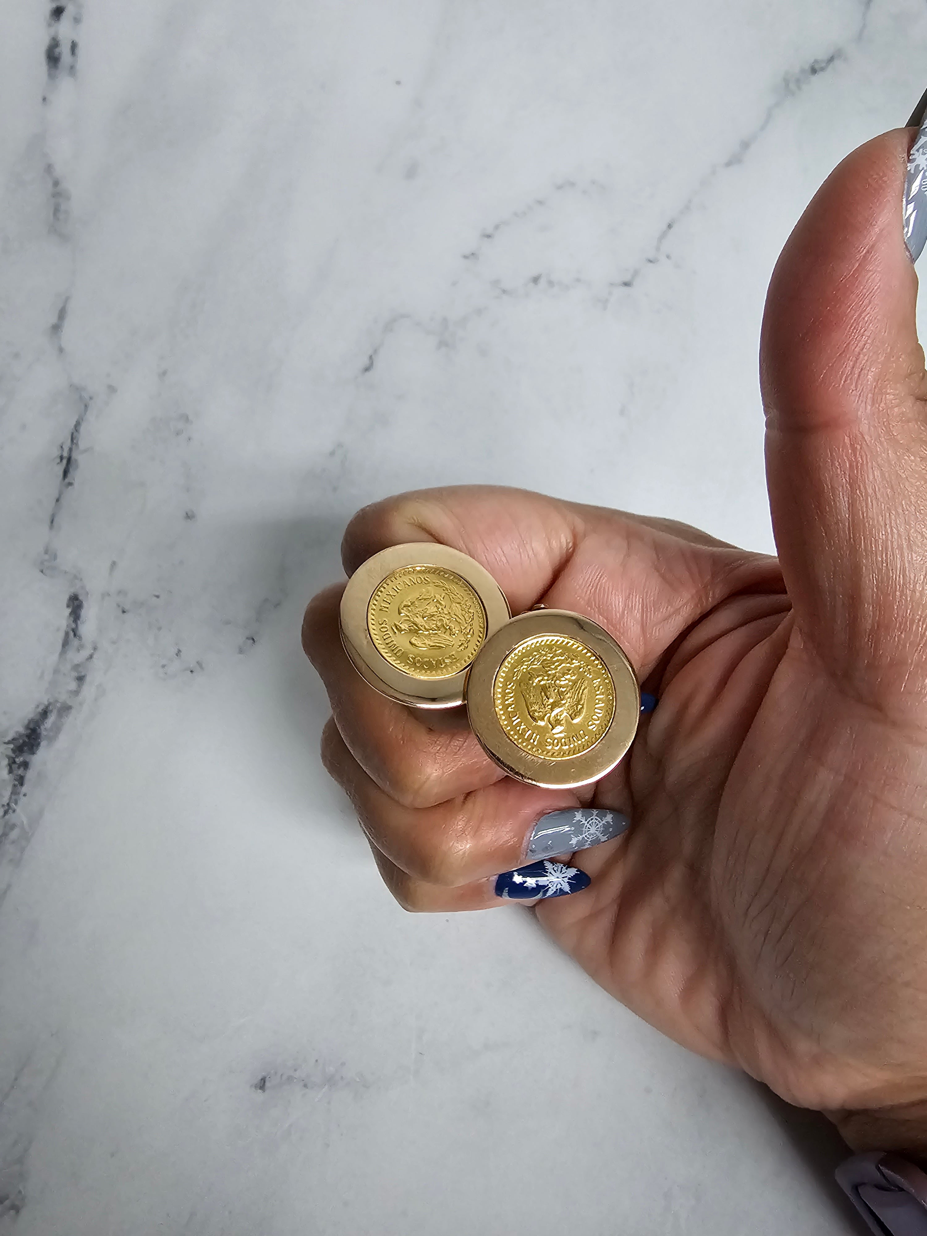 Vintage 1945 2.5 Coin Clip-On Earrings - 14K Yellow Gold with Polished Bezel Frame | Unique Collectible Jewelry for Special Occasions & Retro Fashion Lovers