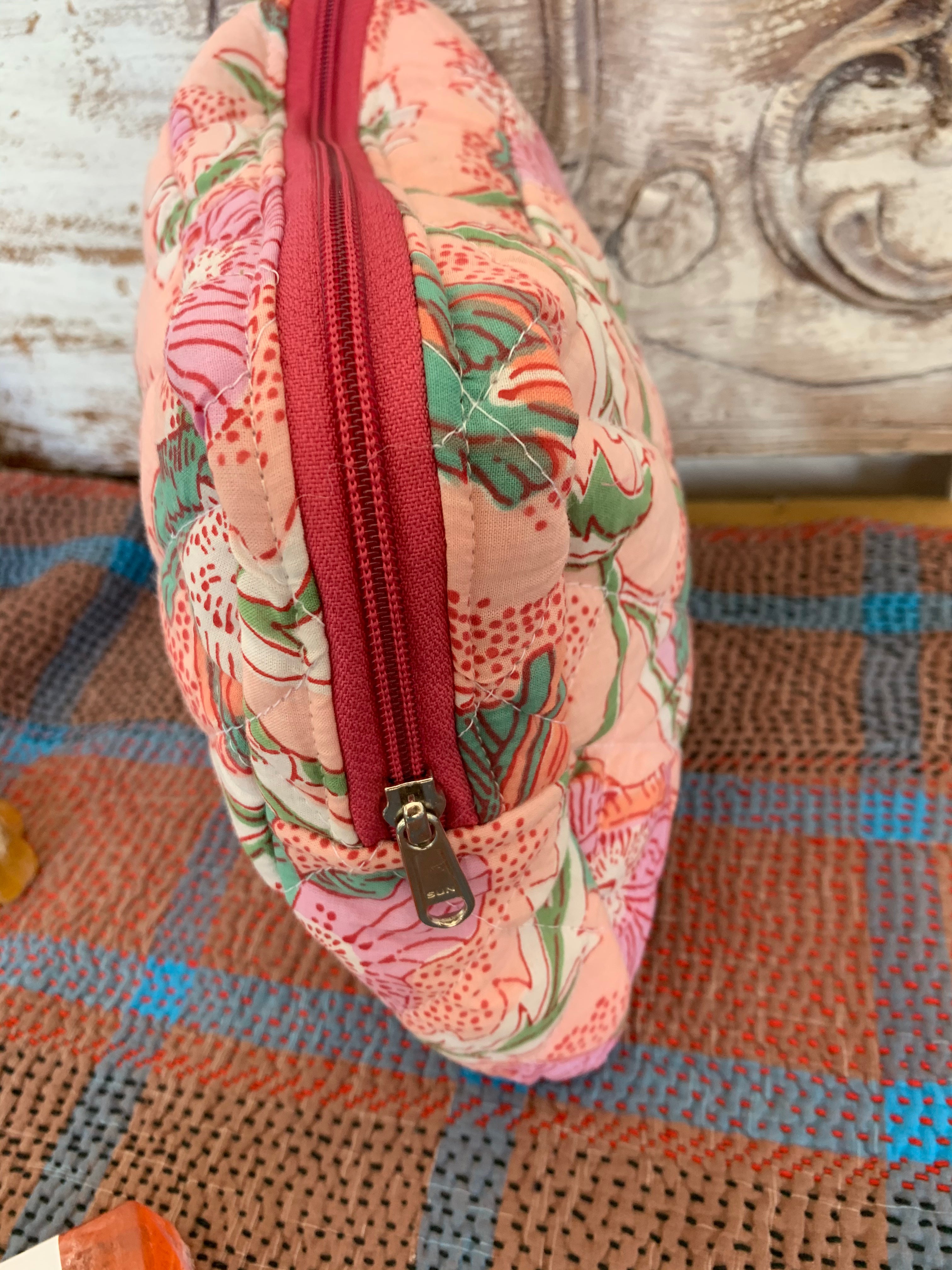 Large Cosmetic Bag with Handmade Block Print - Perfect for Travel, Makeup Storage & Organizing Toiletries