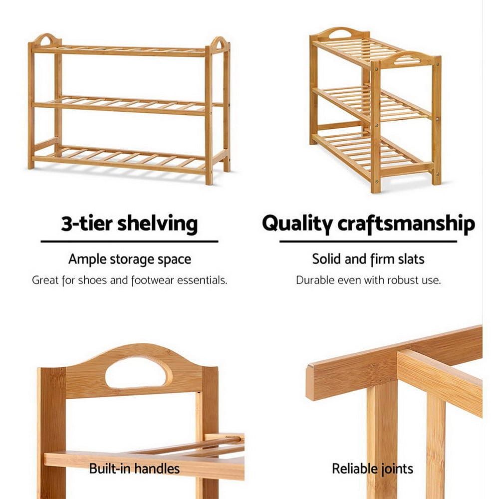 Artiss 3-Tier Bamboo Shoe Rack Organizer - Sturdy Wooden Shelf for Entryway, Closet & Bedroom Storage - Space Saving Shoe Organizer for Home & Office