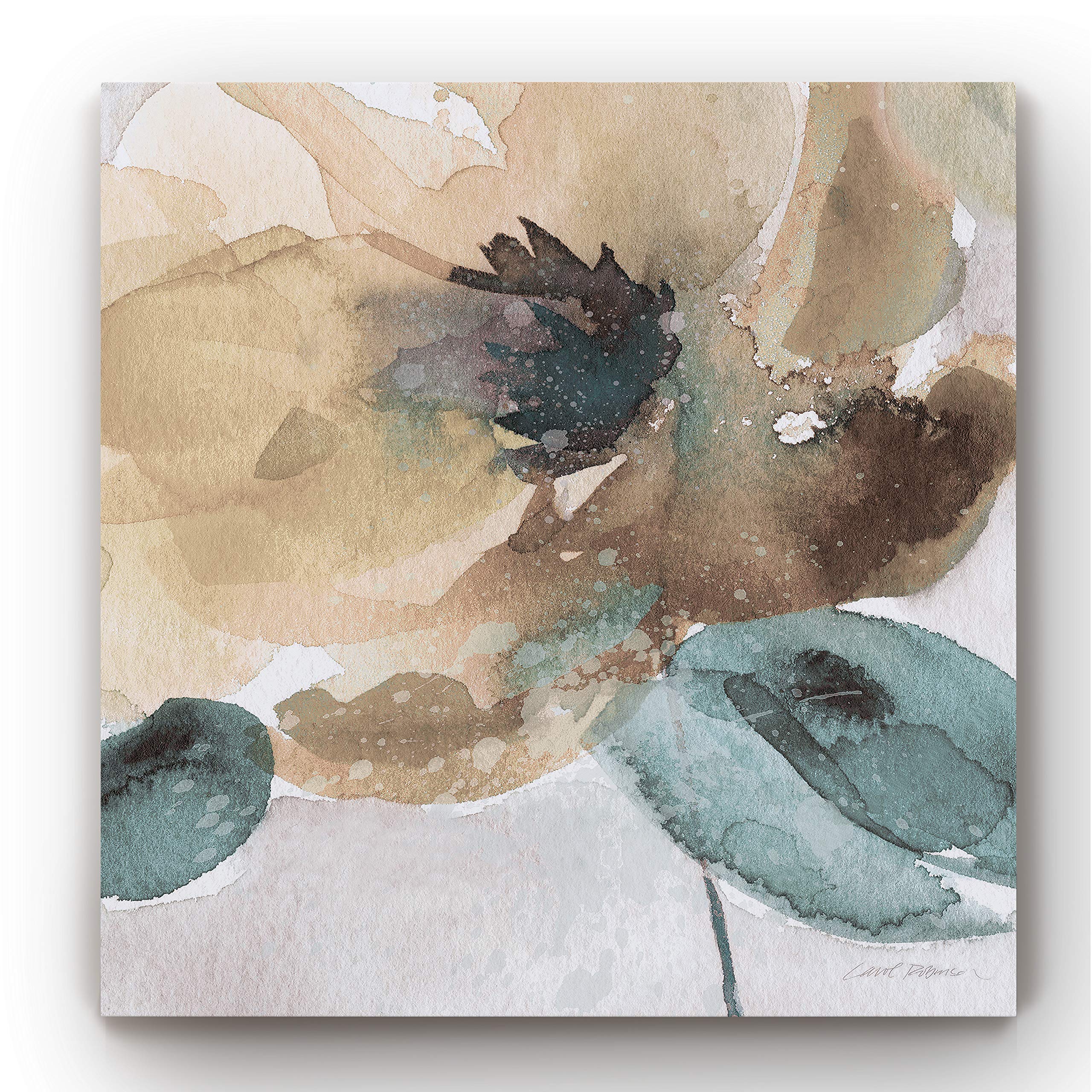 Watercolor Poppy Floral Canvas Wall Art - Abstract Rustic Grey & Brown Flower Painting Print for Home Decor - 16x16 Inch - Perfect for Bedroom, Living Room, Office & Kitchen Wall Decor | Modern Botanical Artwork