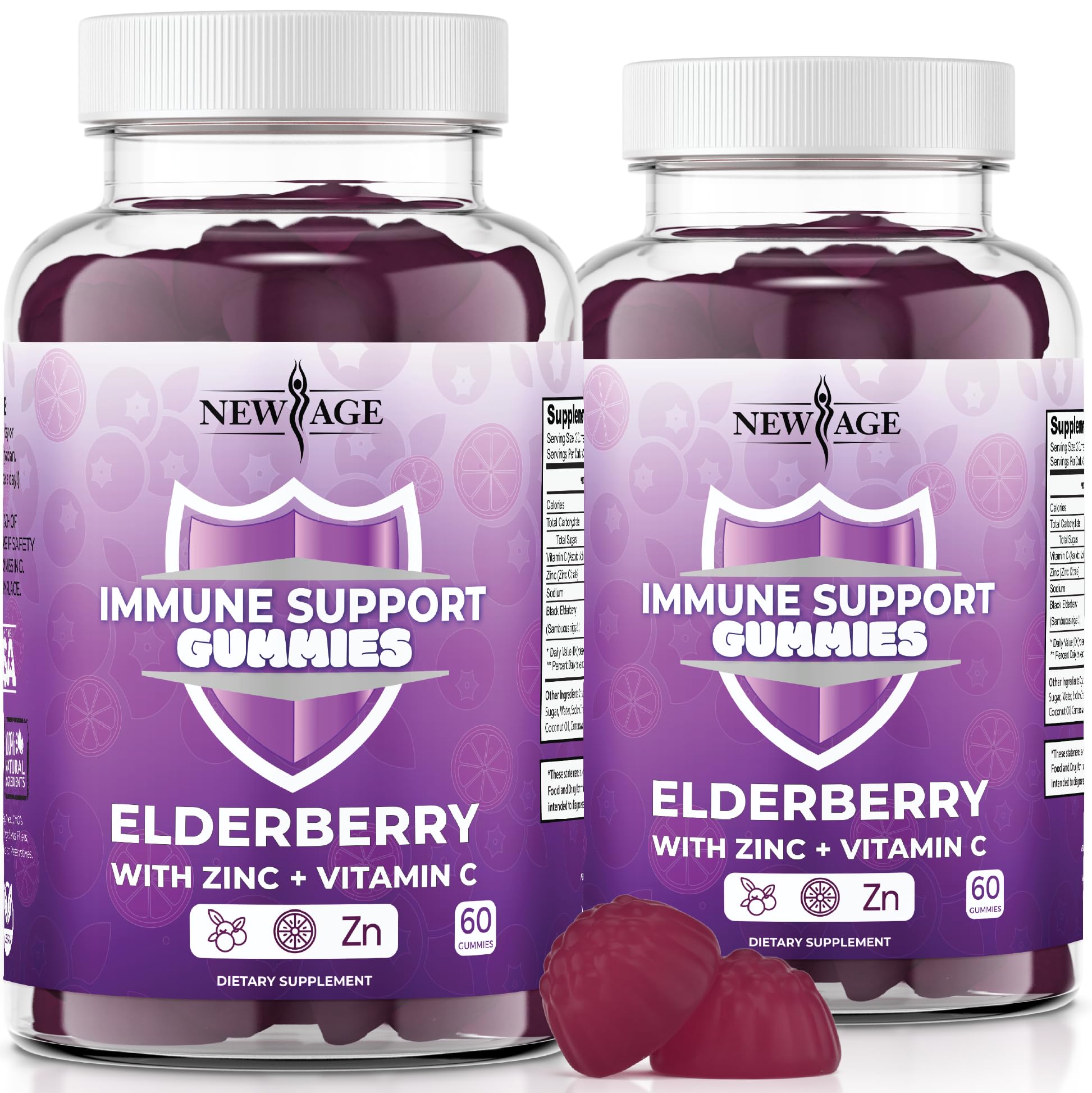 NEW AGE Immune System Support Gummies - Sambucus Black Elderberry Gummies with Vitamin C & Zinc for Immunity Boost (120 Count) | Daily Immune Support Supplement for Adults & Kids | Perfect for Cold & Flu Season