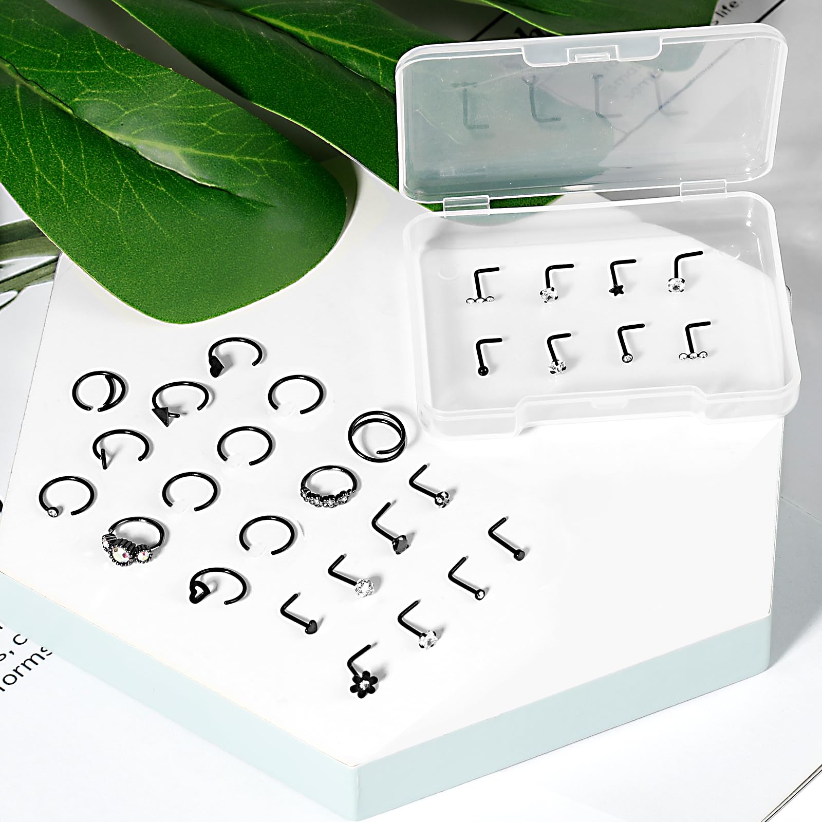 ONESING 29 Pcs Black Nose Rings for Women & Men - L Shape, Studs, Hoop Stainless Steel Nose Jewelry Set | Perfect for Piercing, Gifts & Everyday Wear