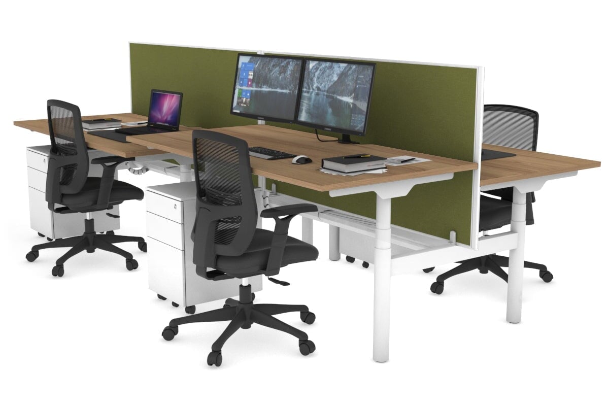 Flexi Premium Height Adjustable 4-Person H Bench Workstation - White Frame [1400L x 800W with Cable Management] - Ideal for Office, Coworking Spaces & Home Offices
