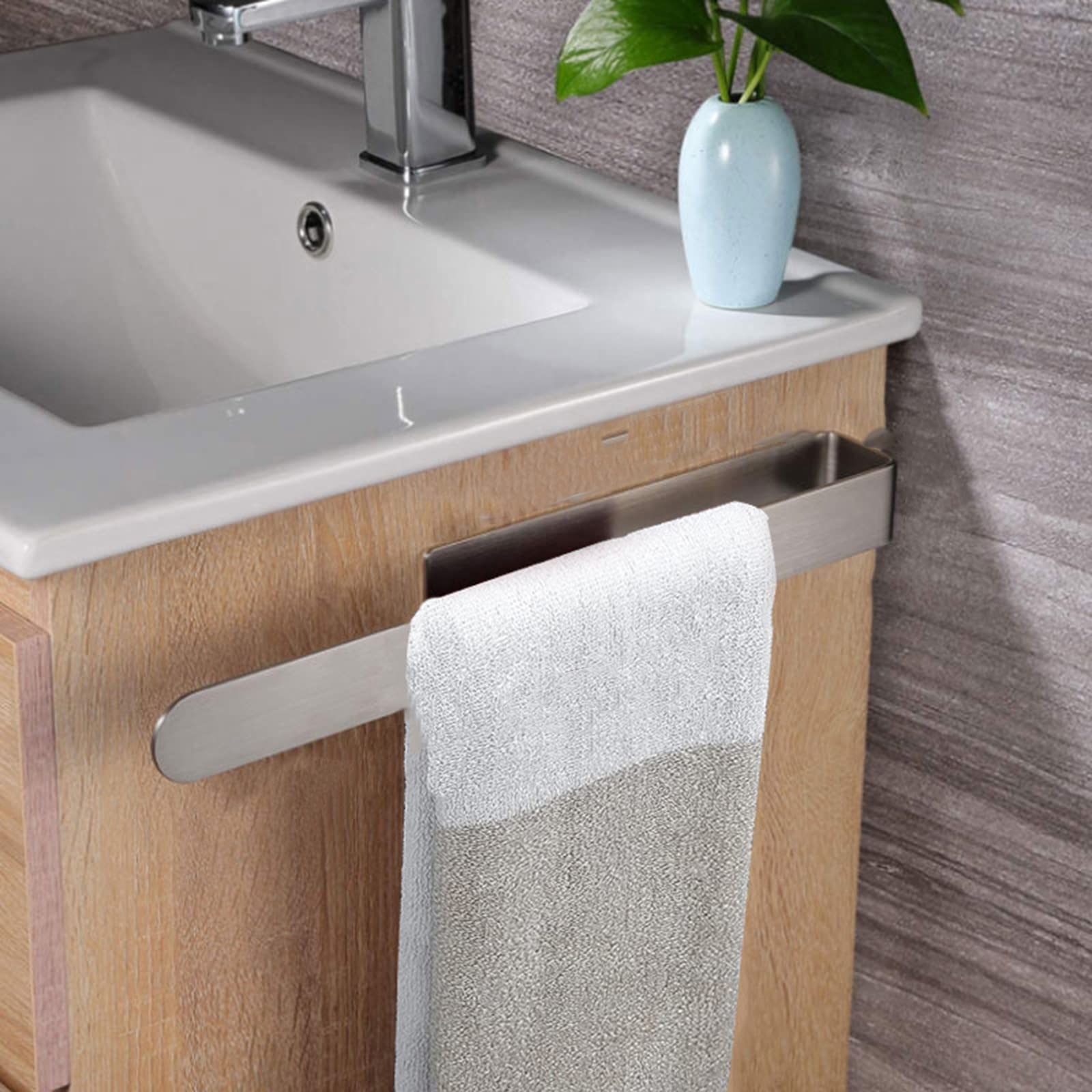 Brushed 304 Stainless Steel Wall-Mounted Bathroom Towel Bar - 2 Pack (23cm, Silver) - Space-Saving Single Rod Towel Rack for Bathroom, Kitchen & Laundry Room Organization