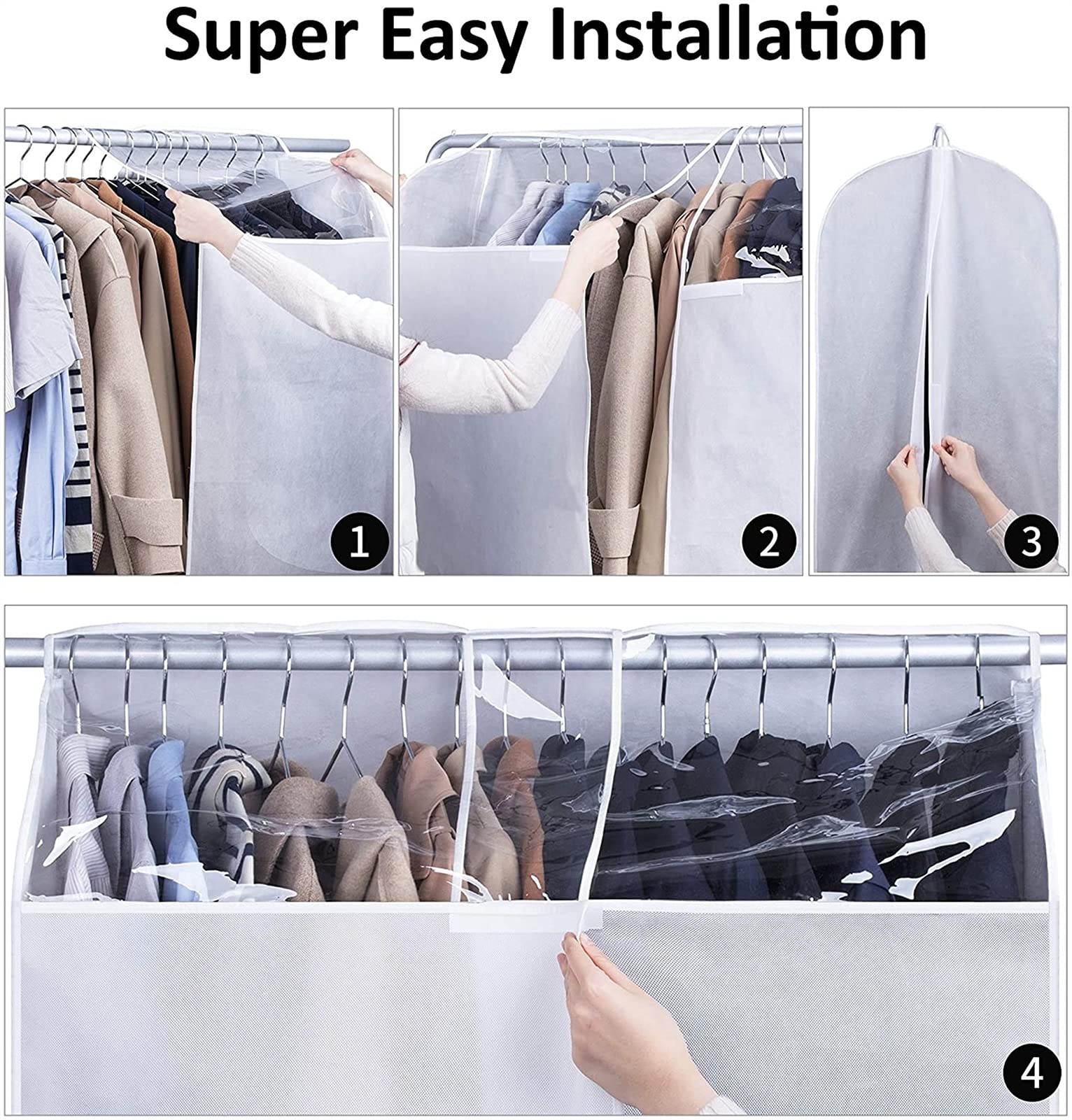 2 Pack Adjustable Hanging Garment Dust Covers with Clear View Window - Breathable Clothes Protector for Wardrobe, Closet Storage & Travel Use - Perfect for Dresses, Suits & Seasonal Clothing Protection