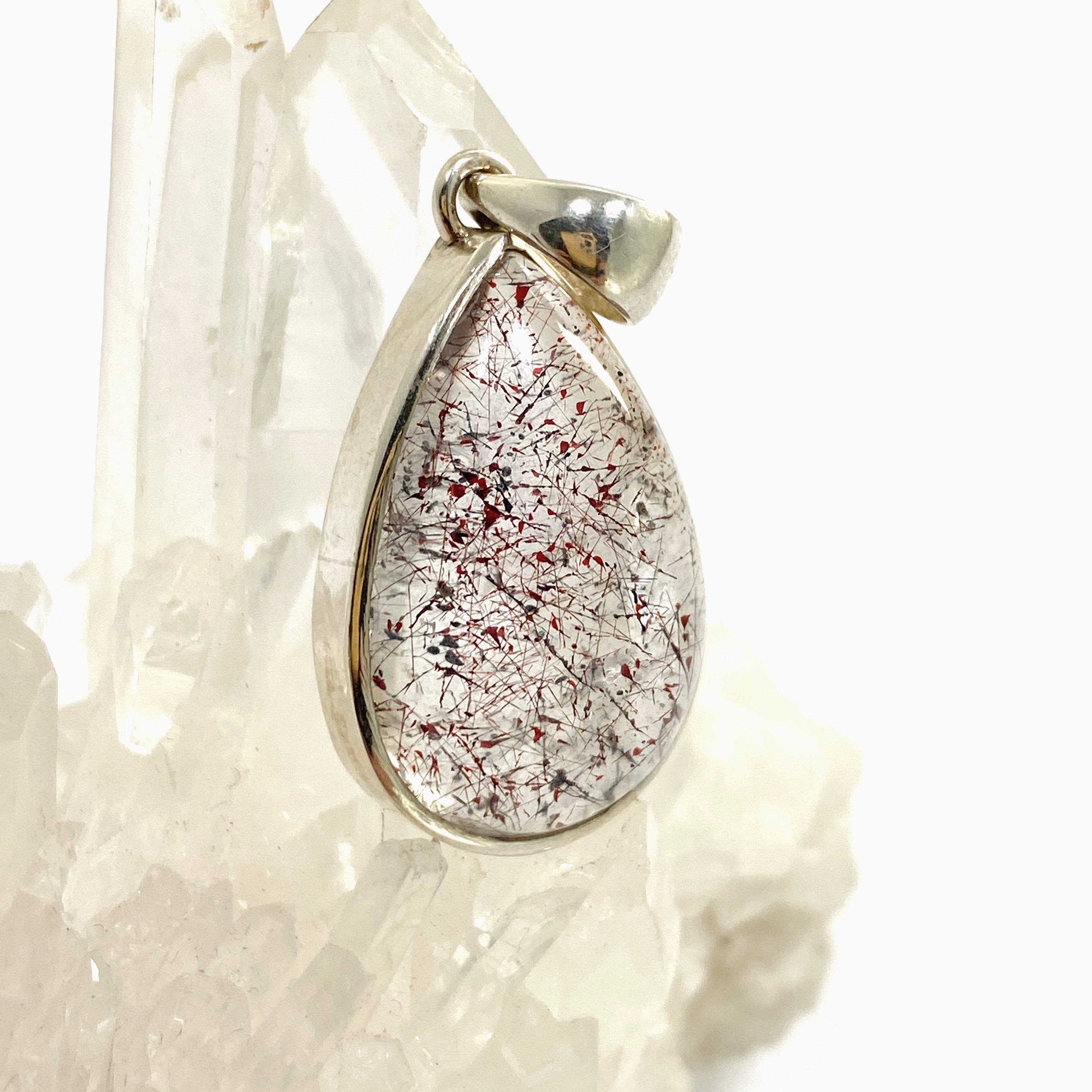 Natural Lepidocrocite in Quartz Teardrop Cabochon Pendant - PPGJ1076 - Healing Crystal Jewelry for Meditation & Energy Work