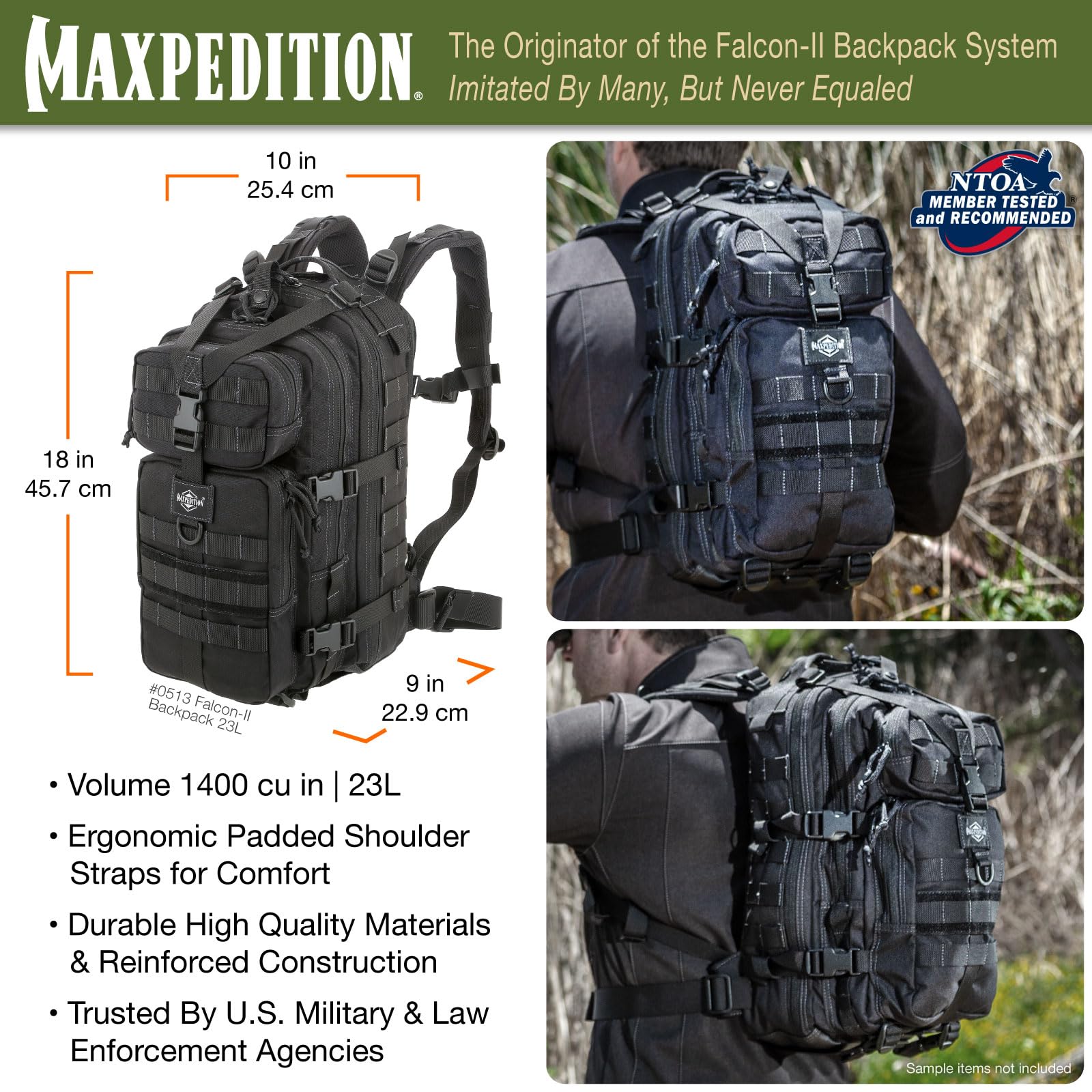 MAXPEDITION Falcon-II 23L Tactical Backpack - Military Grade MOLLE Survival Pack & Bug Out Bag for EDC, Hiking, Camping & Emergency Preparedness