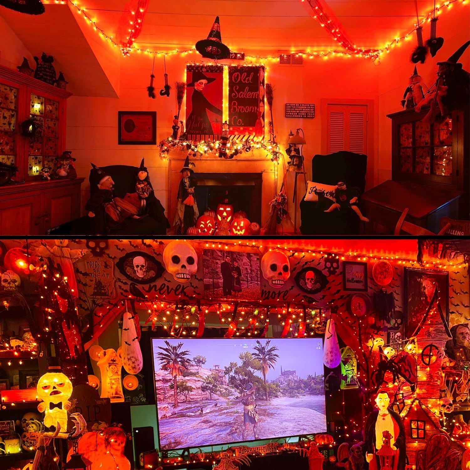 Orange Halloween String Lights - 200 LED 66ft Outdoor/Indoor Connectable Lights with 8 Modes | UL Certified Waterproof Fairy Lights for Home, Garden, Porch, Party Decor | Perfect for Halloween, Thanksgiving & Christmas Celebrations