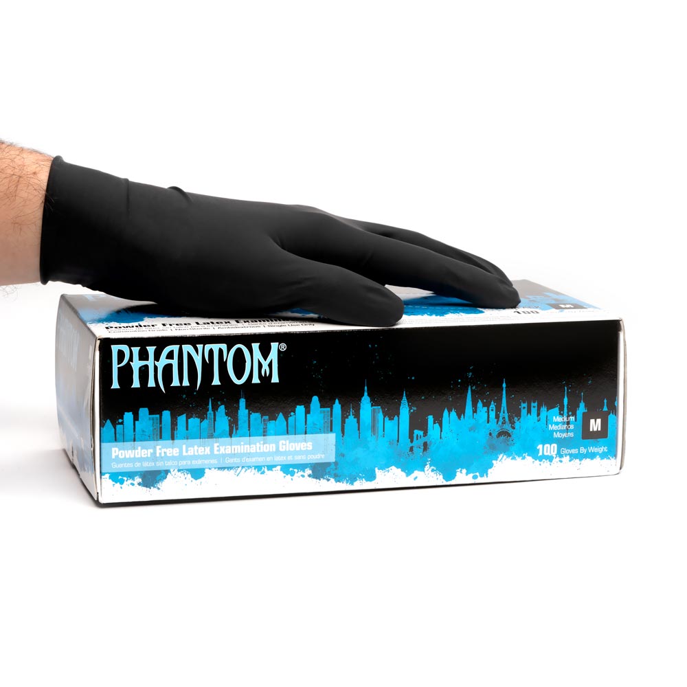 Adenna Phantom Black Latex Exam Gloves - Powder Free, Disposable, Medical Grade for Healthcare, Food Service & Cleaning - 100 Count Box