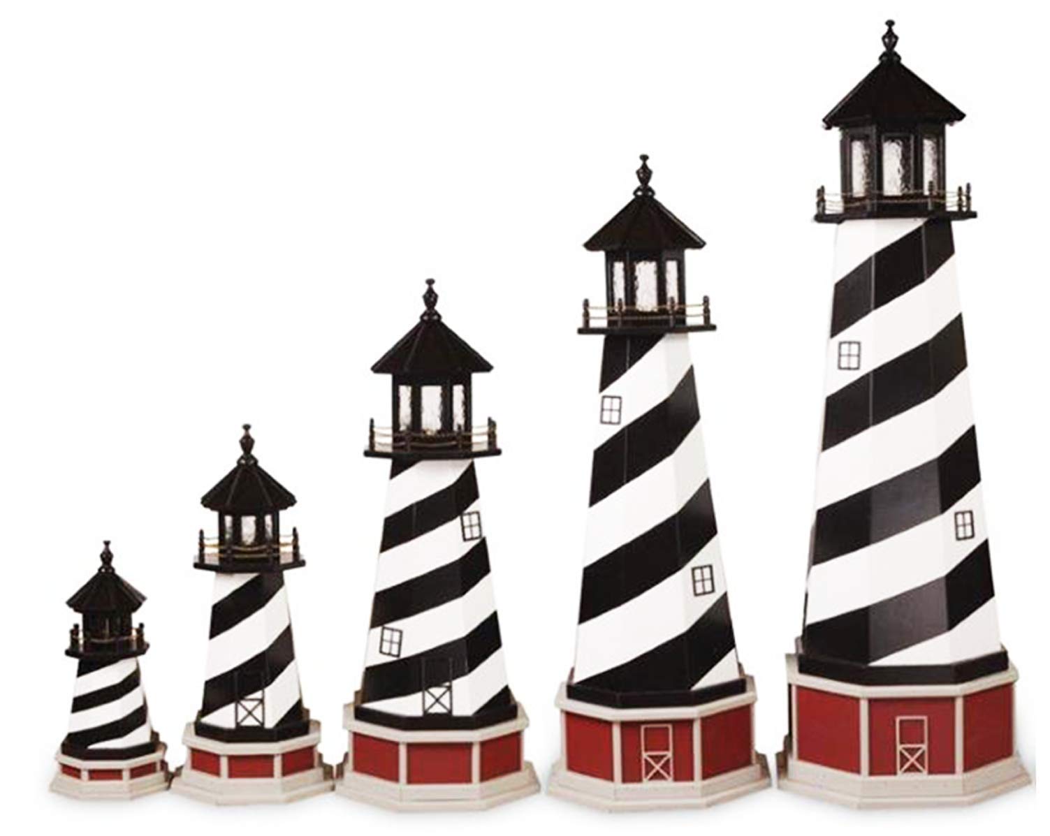 Amish-Made Light Up Wooden Lighthouse - 2' Outdoor Decorative Garden Statue for Cape Hatteras NC, Black & White - Perfect for Coastal Yard Decor & Nighttime Ambiance