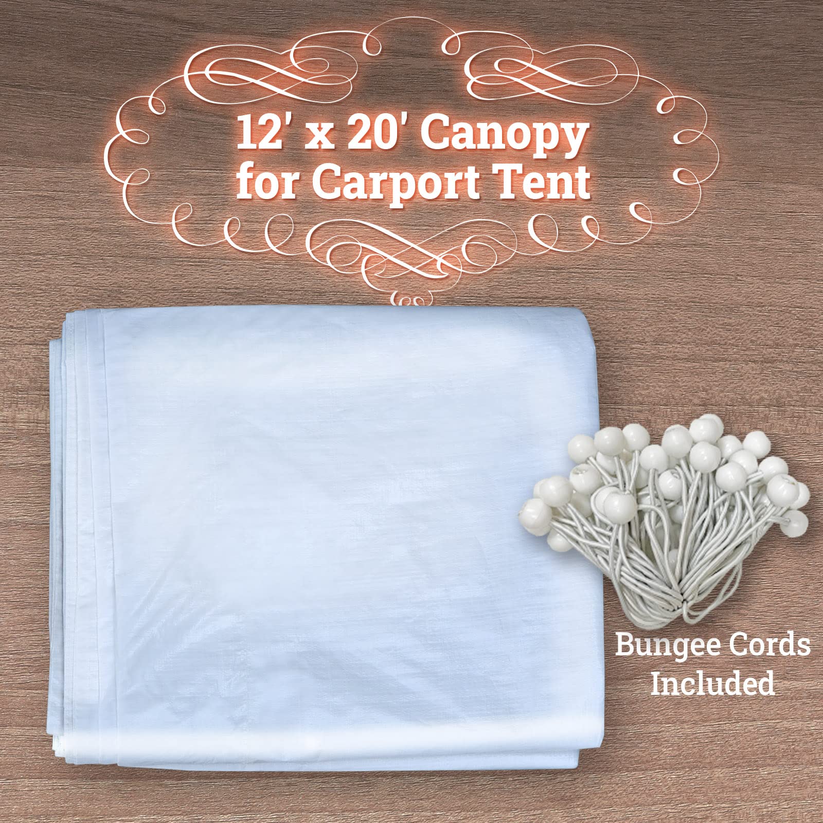 12'x20' Carport Canopy Tent - Heavy Duty White Replacement Shelter Cover with Bungee Cords | Weatherproof Garage & Outdoor Vehicle Protection for Cars, Trucks, RVs & Boats