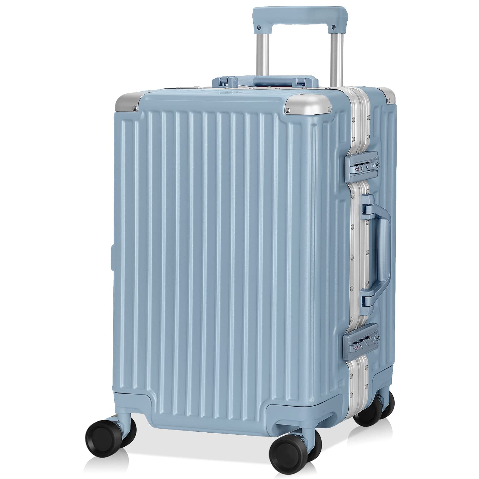 AnyZip 20in Haze Blue Carry On Luggage - Aluminum Frame PC ABS Hard Shell Suitcase with 360° Spinner Wheels & TSA Lock - Perfect for Business Travel & Weekend Getaways