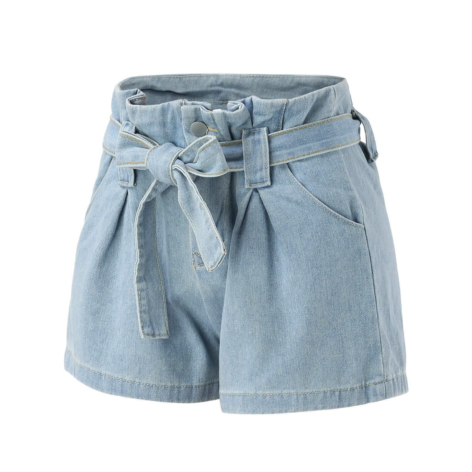 Women's Stretchy Distressed Denim Shorts with Pockets - High Waist Retro Biker Jean Shorts for Casual Everyday Wear | Perfect for Summer Outfits, Beach Vacations & Music Festivals