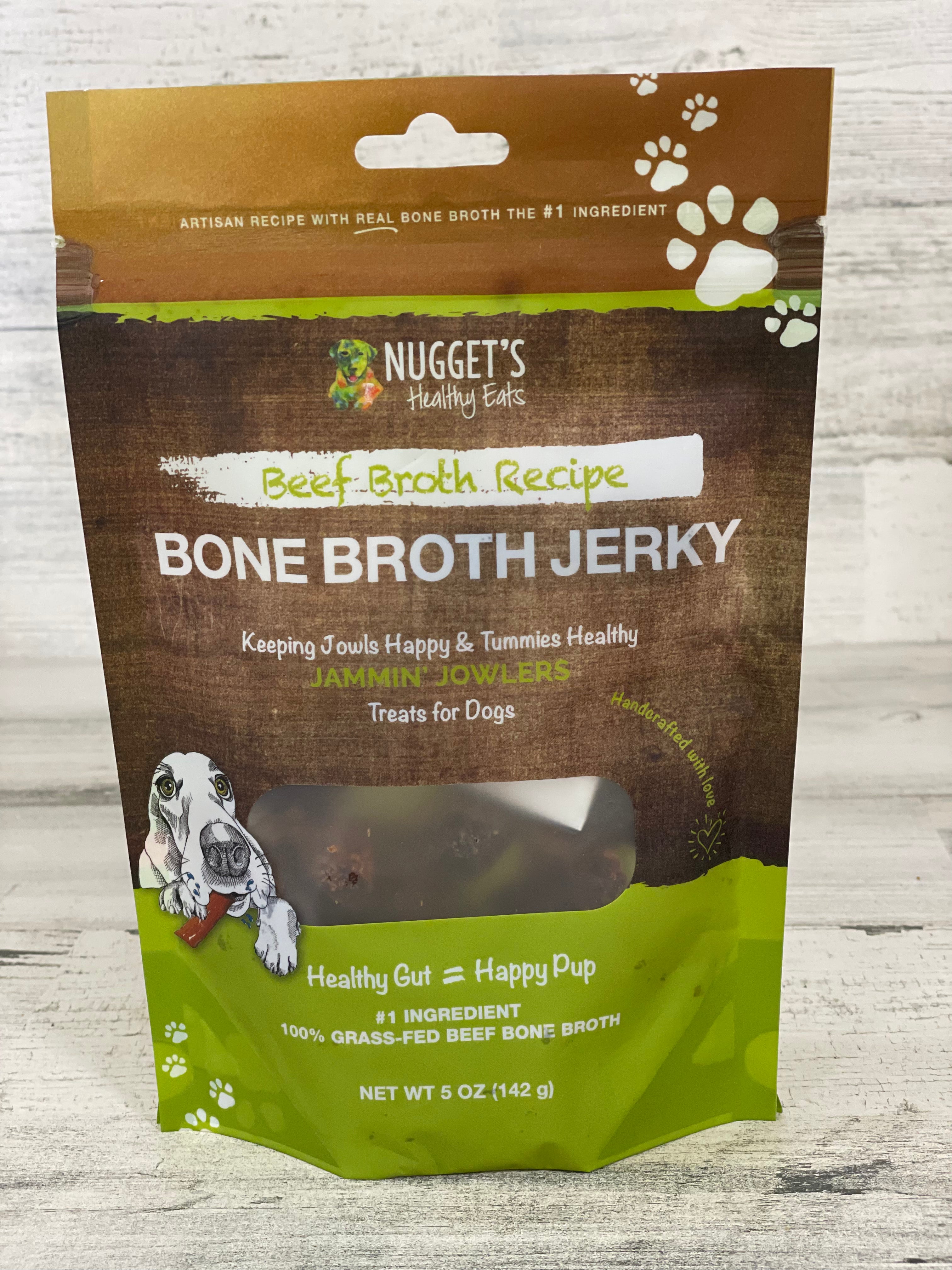 Premium Beef Bone Broth Dog Treats - Nugget's Jammin' Jowlers Jerky for Dogs - High-Protein Snacks for Training & Dental Health - Perfect for Active & Senior Dogs
