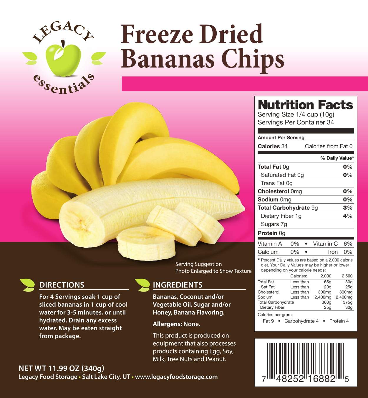 Freeze Dried Banana Slices - 100% Natural, No Sugar Added, Gluten-Free Snack for Kids & Adults - Perfect for Smoothies, Yogurt, Baking & Healthy On-the-Go Snacking