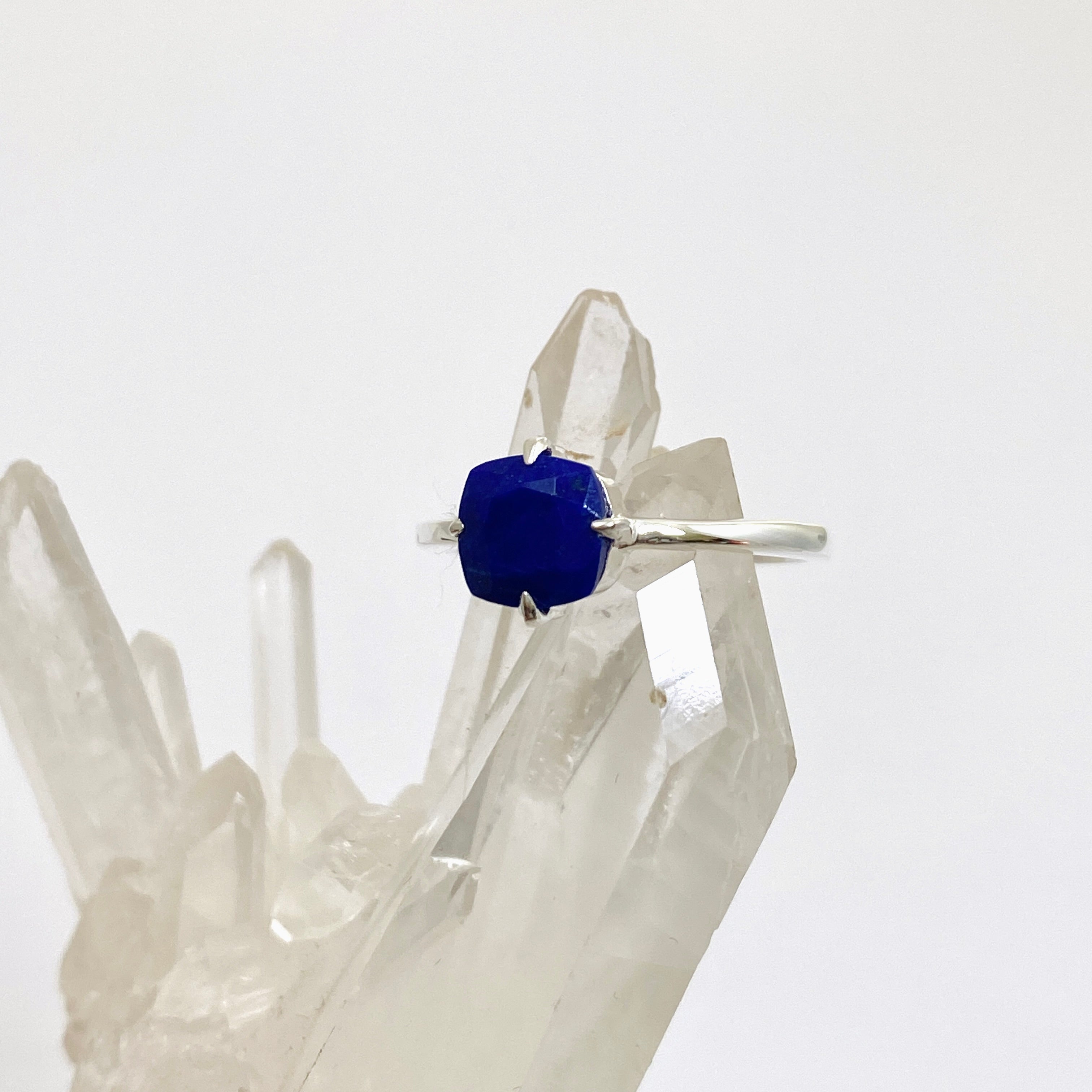 Lapis Lazuli Faceted Square Solitaire Ring R4806 - Elegant Blue Stone Jewelry for Women, Perfect for Weddings, Parties & Special Occasions