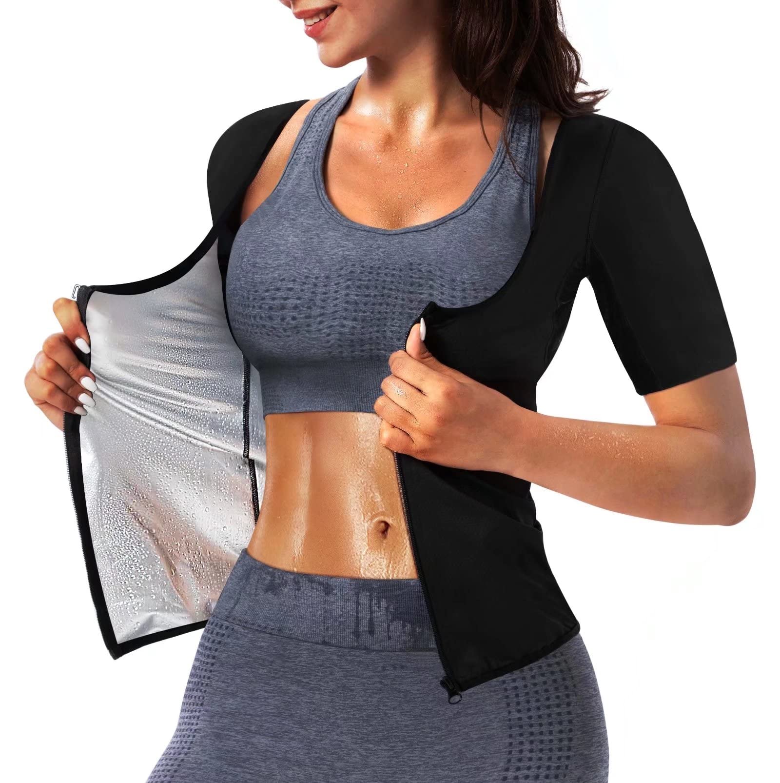 Women's Sauna Vest Sweat Tank Top - Zipper Compression Shirt for Weight Loss & Heat Trapping Waist Trainer - Perfect for Workout, Gym & Home Sauna Sessions