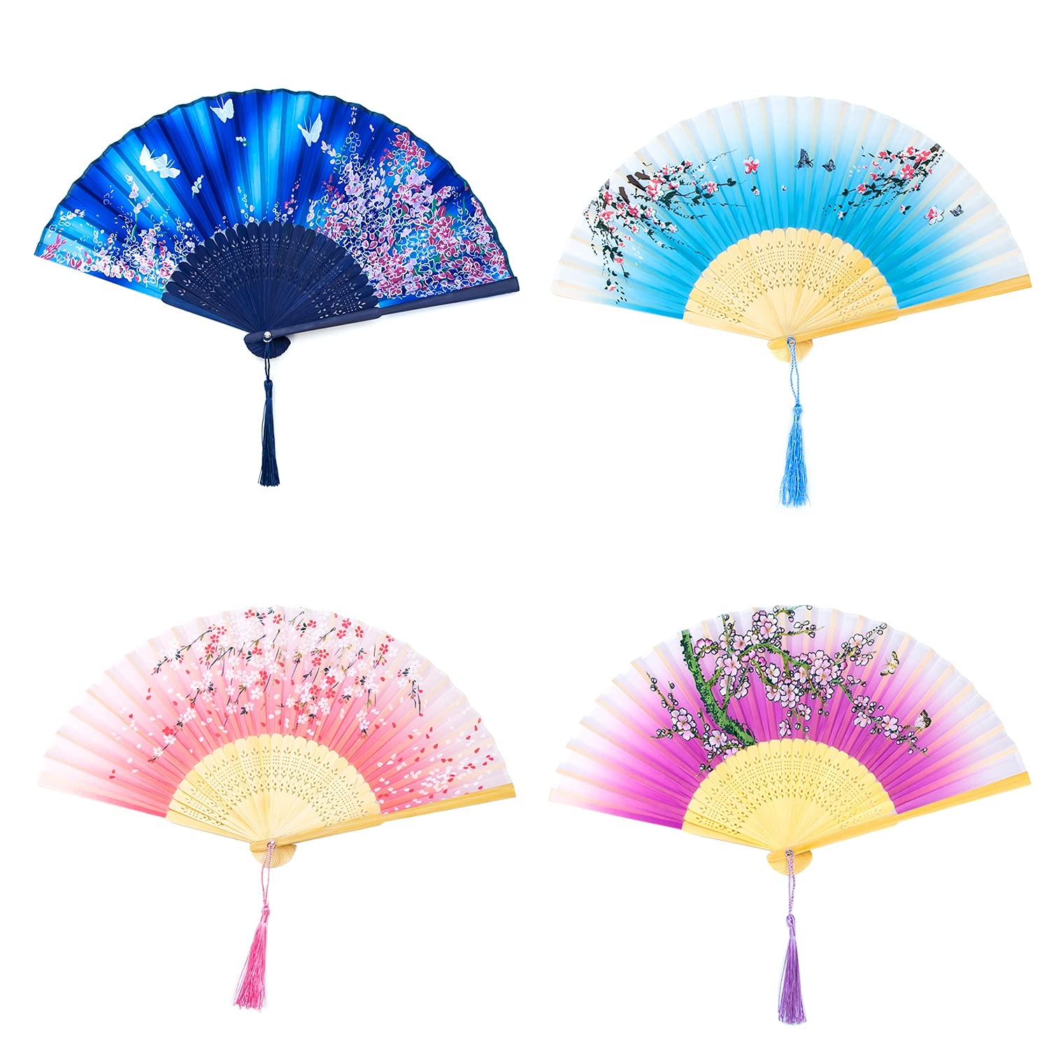 4Pcs Handheld Bamboo Folding Fans with Mist - Portable Mini Chinese Paper Fan for Rave, Home Decor & Summer Cooling | Perfect for Parties, Weddings & Asian-Themed Events