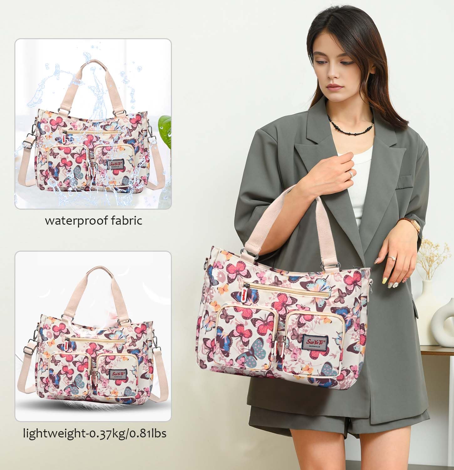 Women's Waterproof Nylon Utility Tote Bag - Multi-Pocket Work Shoulder Bag for Teachers, Nurses & Professionals | Durable Teacher Purse & Nurse Handbag for Office, Hospital & Daily Commute