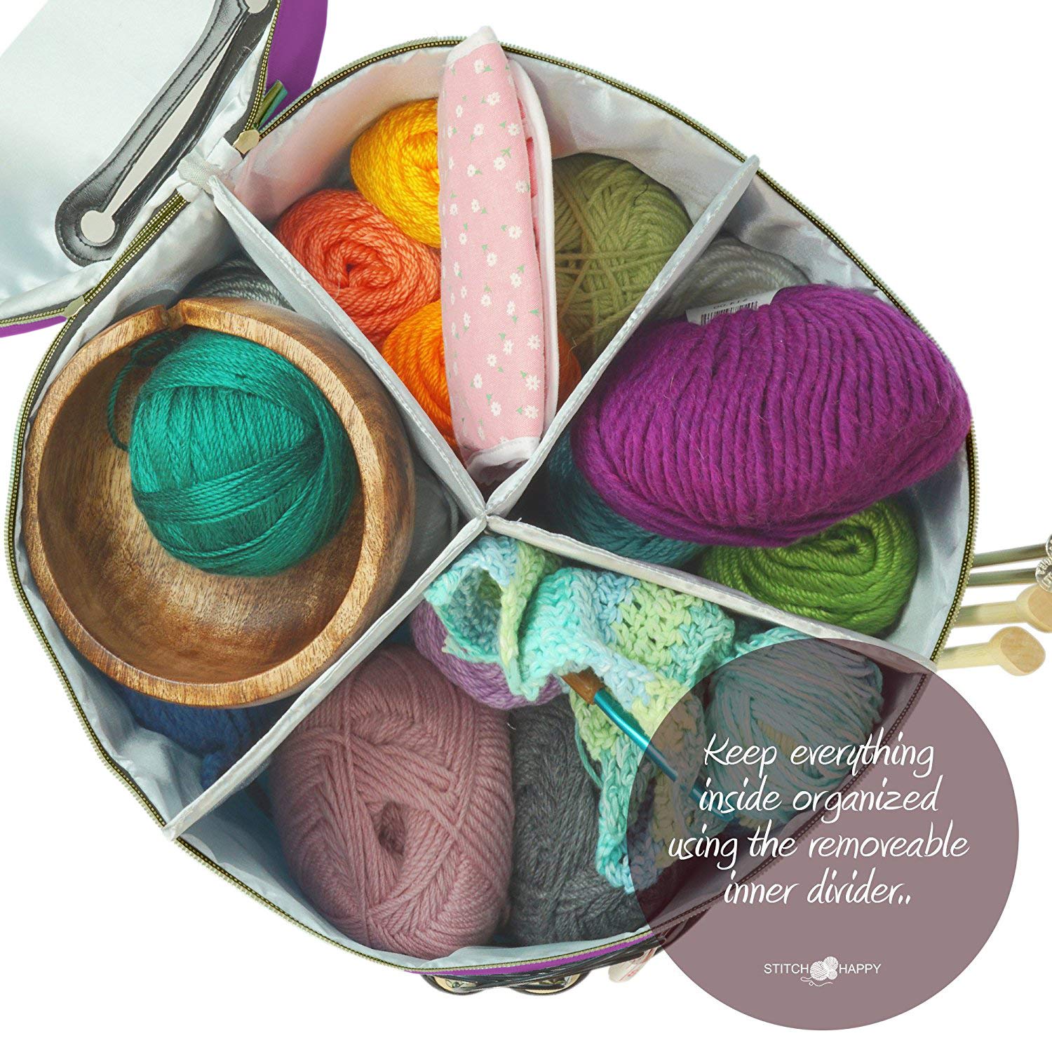 XL Knitting Bag (Lilac) - 7 Pocket Yarn Storage Organizer for Crochet & Knitting Projects | Perfect for Crafters, DIY Enthusiasts & On-the-Go Needlework
