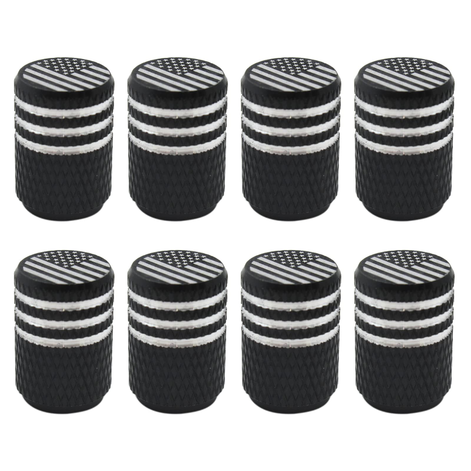 American Flag Wheel Tire Valve Stem Caps (8Pcs) - Black Car Tire Valve Covers for Cars, Trucks, Motorcycles, ATV & UTV - Durable Dust Protection & Patriotic Style Upgrade
