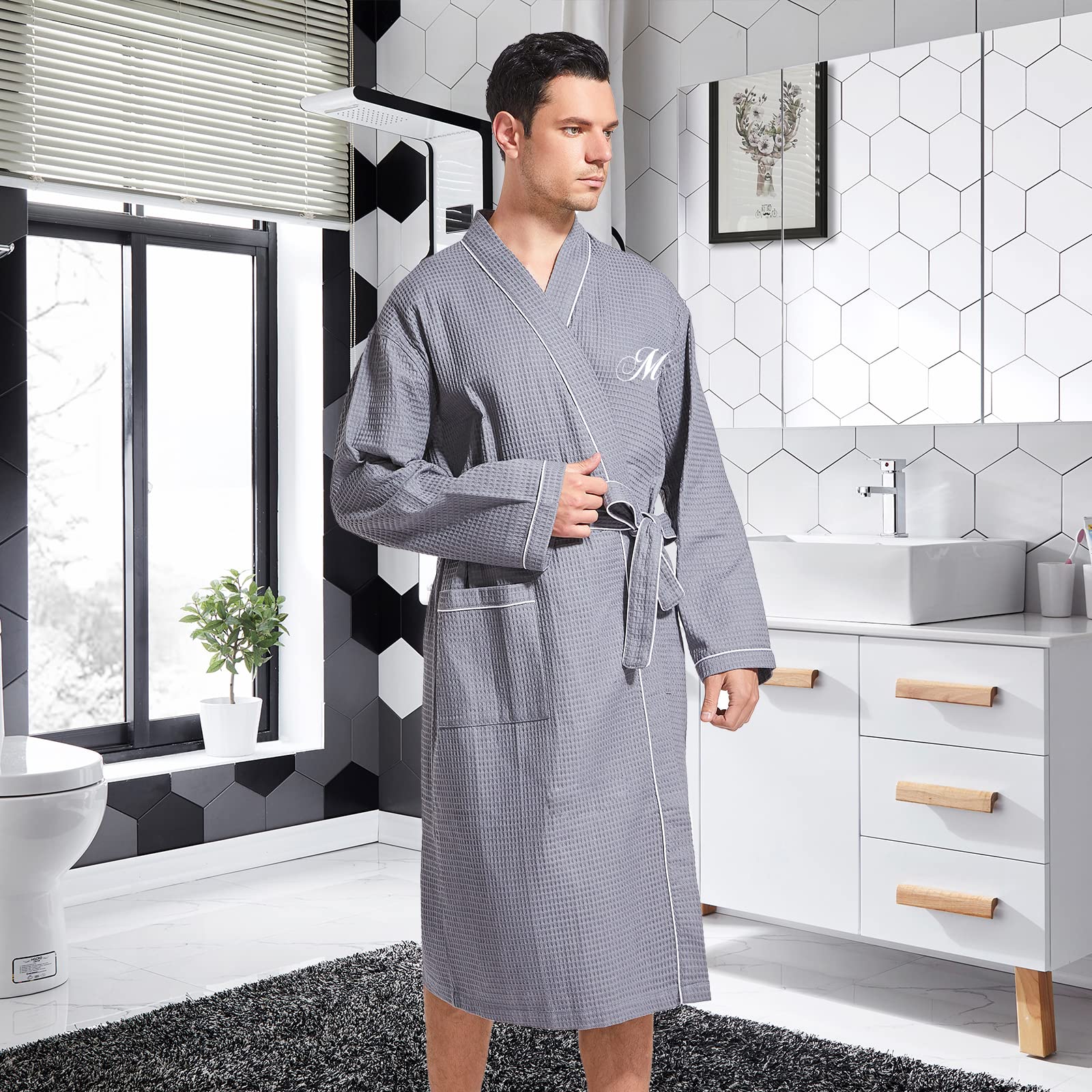 2Pcs Couples Waffle Kimono Robe Set - Soft Cotton Bathrobes for Men & Women, Spa Hotel Loungewear, Matching Couples Gift for Anniversary Valentine's Day - Perfect for Relaxing at Home, Romantic Getaways and Spa Days