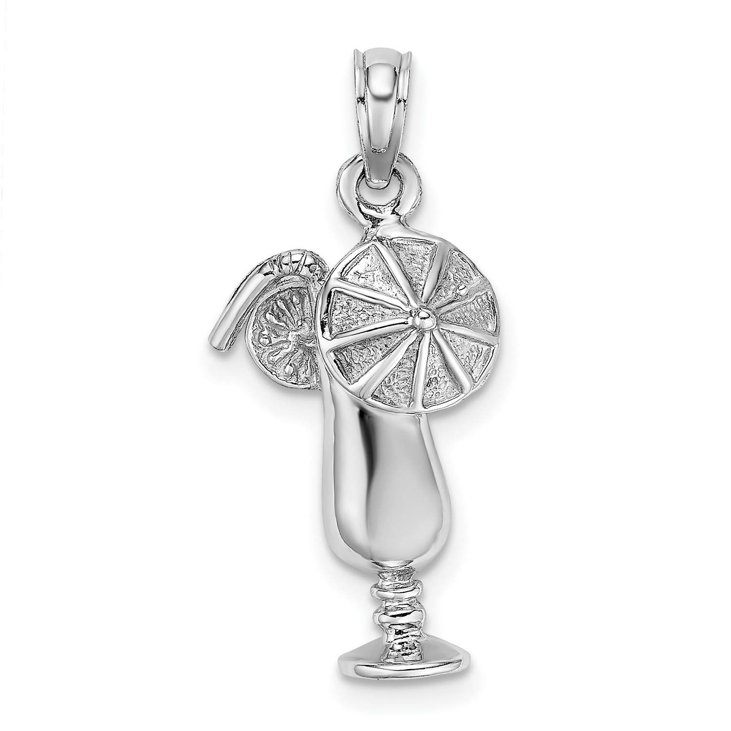 14K White Gold Polished Tropical Drink Charm - 17mm x 11mm - Perfect for Cocktail Jewelry, Beach Party Accessories & Summer Fashion