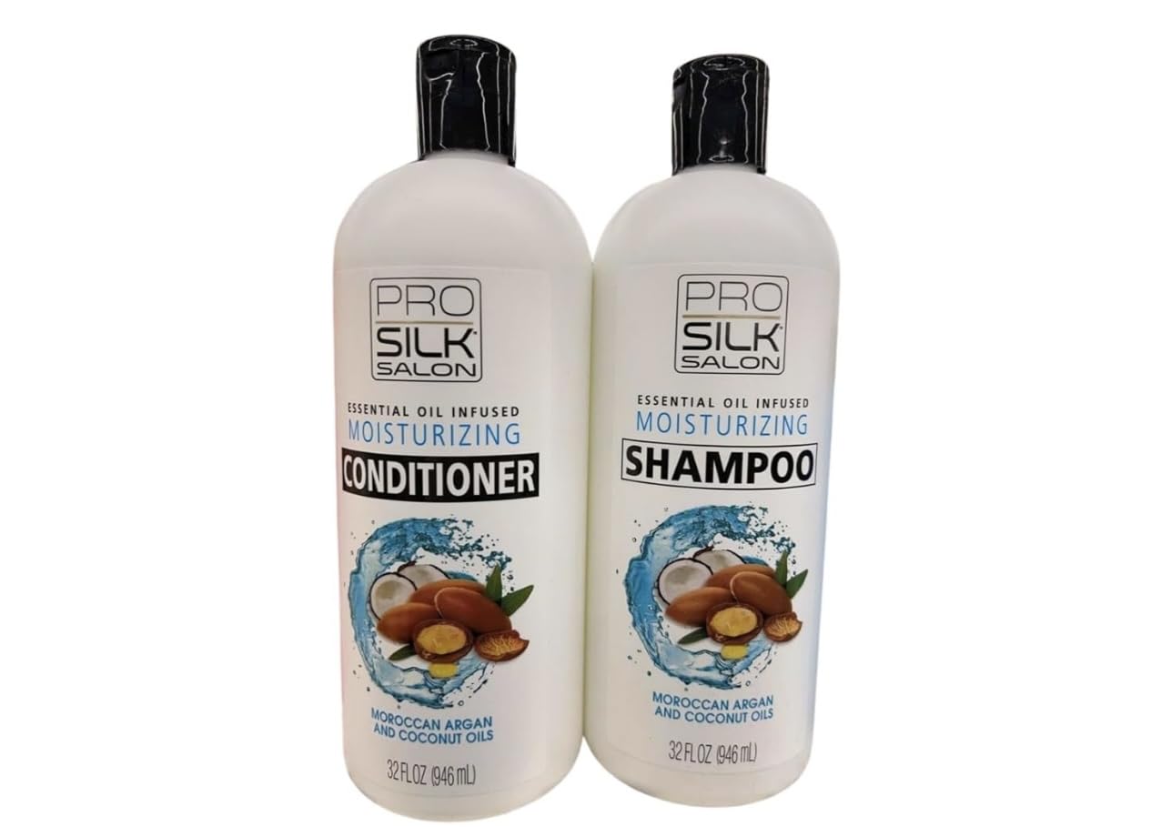 Pro Silk Salon Moisturizing Shampoo & Conditioner Set - 32 fl oz with Moroccan Argan & Coconut Oils for Dry, Damaged Hair - Hydrating Hair Care for Smooth, Shiny Locks - Perfect for Daily Use at Home or Salon
