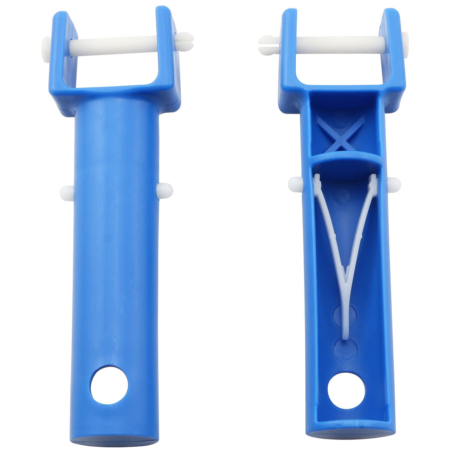 RLECS 2-Pack Universal Vacuum Pool Brush Handle Replacement - Blue with V Clips & Pins for Swimming Pool & Spa Cleaning | Heavy-Duty Maintenance Tool for In-Ground & Above Ground Pools