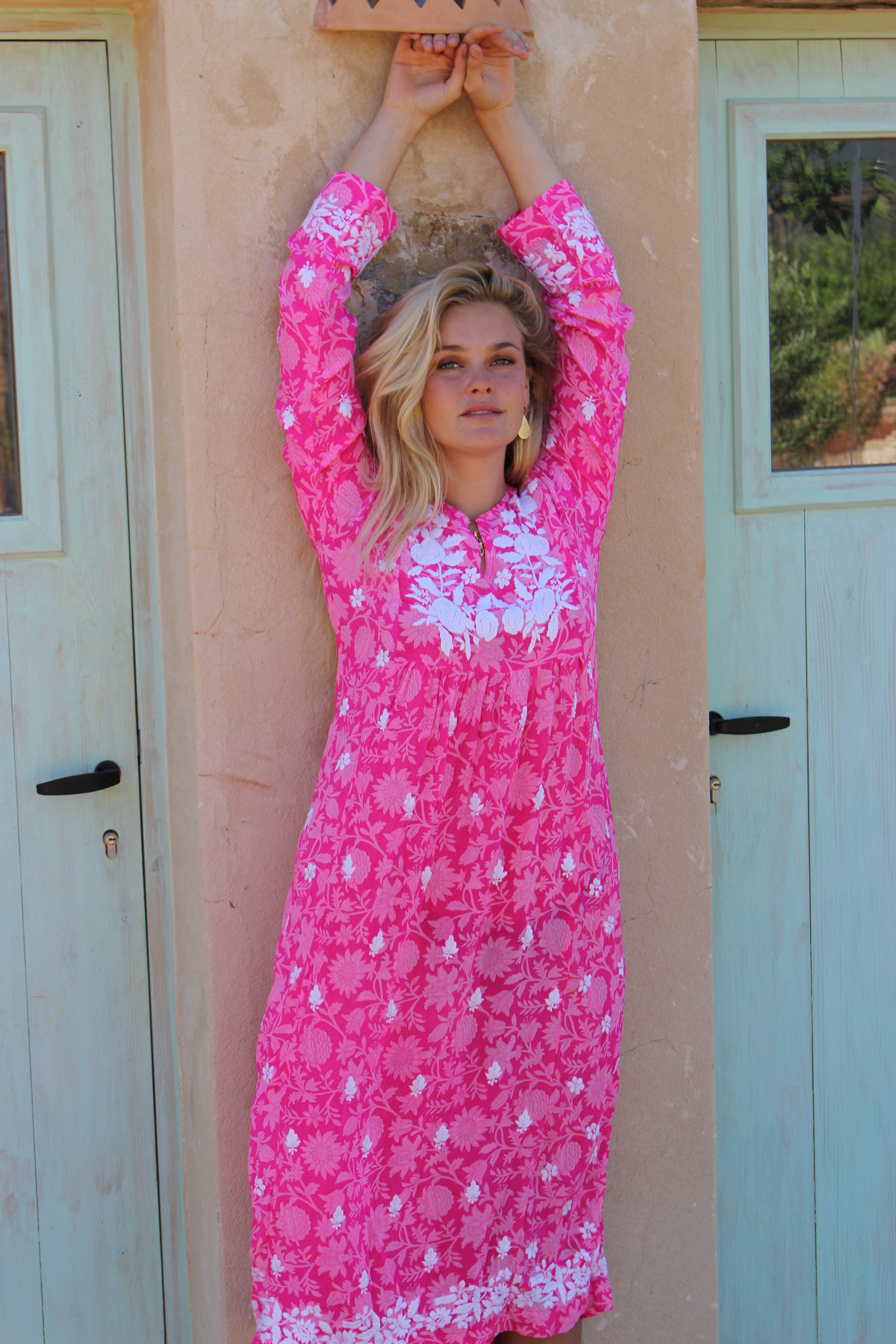 Elegant Pink Silk Dress with Hand Embroidery - Perfect for Weddings, Parties & Special Occasions