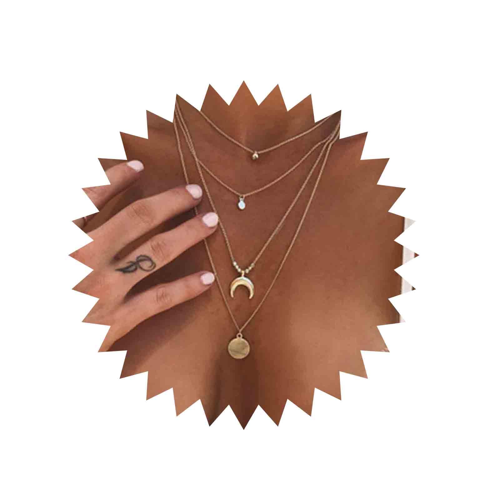 Boho Layered Coin Necklace for Women - Gold Disc Pendant Choker with Crescent Moon & Circle Chain - Elegant Multi-Layered Jewelry for Everyday Wear, Parties & Gifts