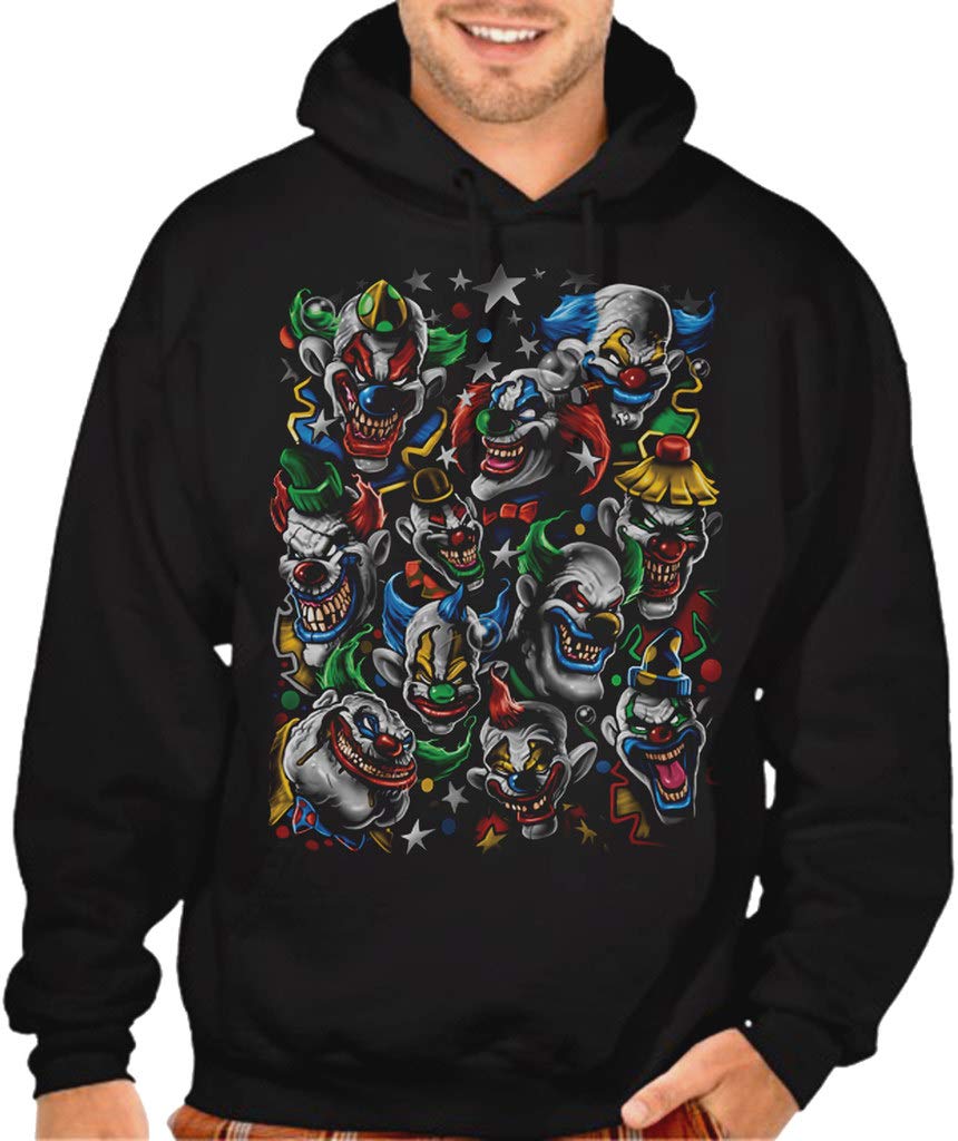 Koyotee Men's Colorful Clowns Graphic Black Pullover Hoodie Sweater | Casual Streetwear for Everyday Wear & Halloween Costume
