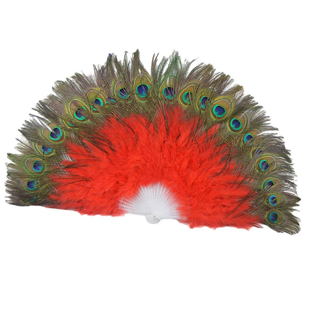 Peacock Feather Hand Fan - Elegant Decorative Folding Fan for Dance Performances, Weddings & Home Decor | Perfect for Belly Dancing, Stage Shows & Vintage Themed Parties